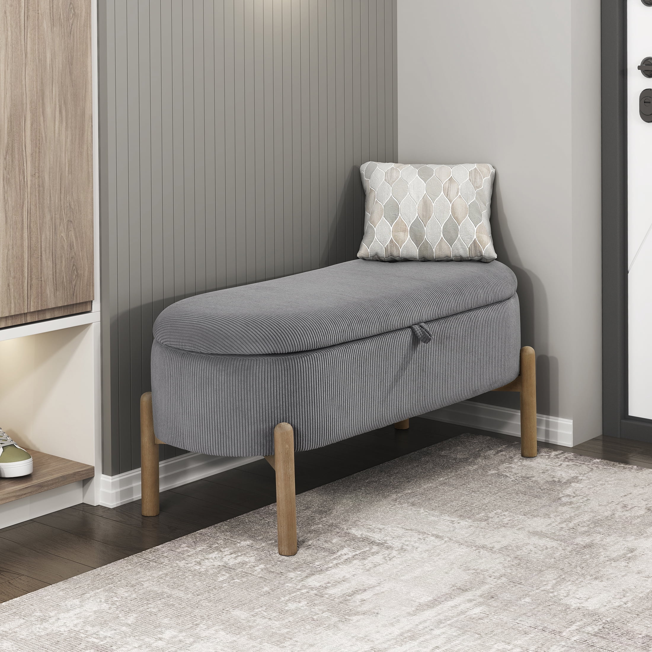 OakvillePark Terralisse Corduroy Lift Top Storage Bench, Gray