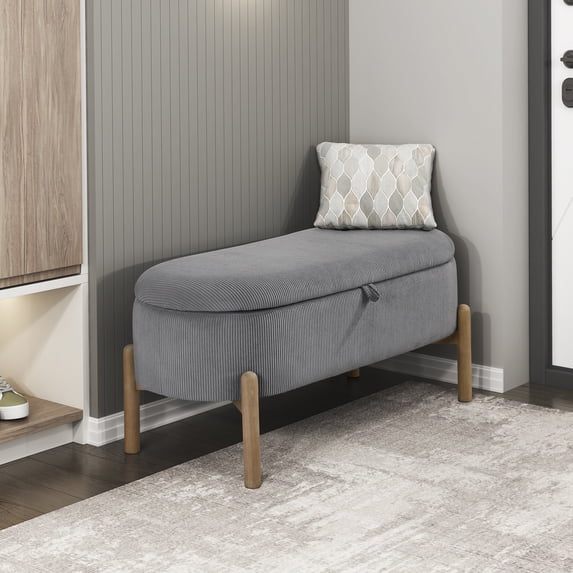 OakvillePark Terralisse Corduroy Lift Top Storage Bench, Gray