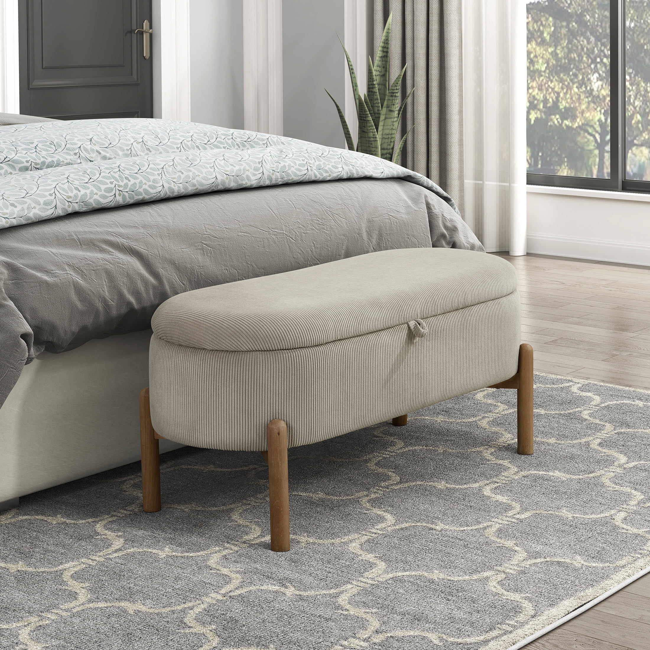 OakvillePark Terralisse Corduroy Lift Top Storage Bench, Taupe