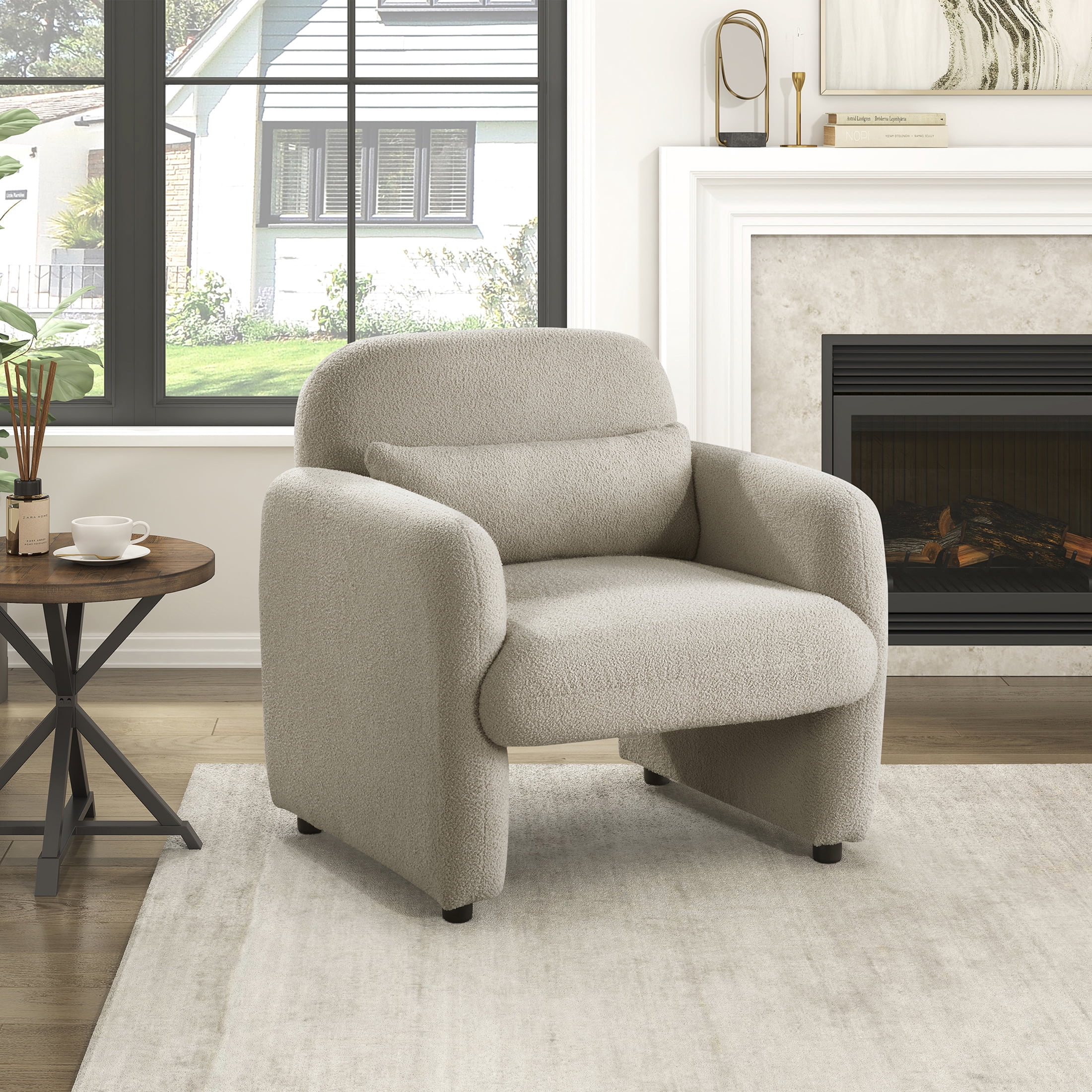 OakvillePark Therrow Boucle Accent Chair with Pillow, Taupe