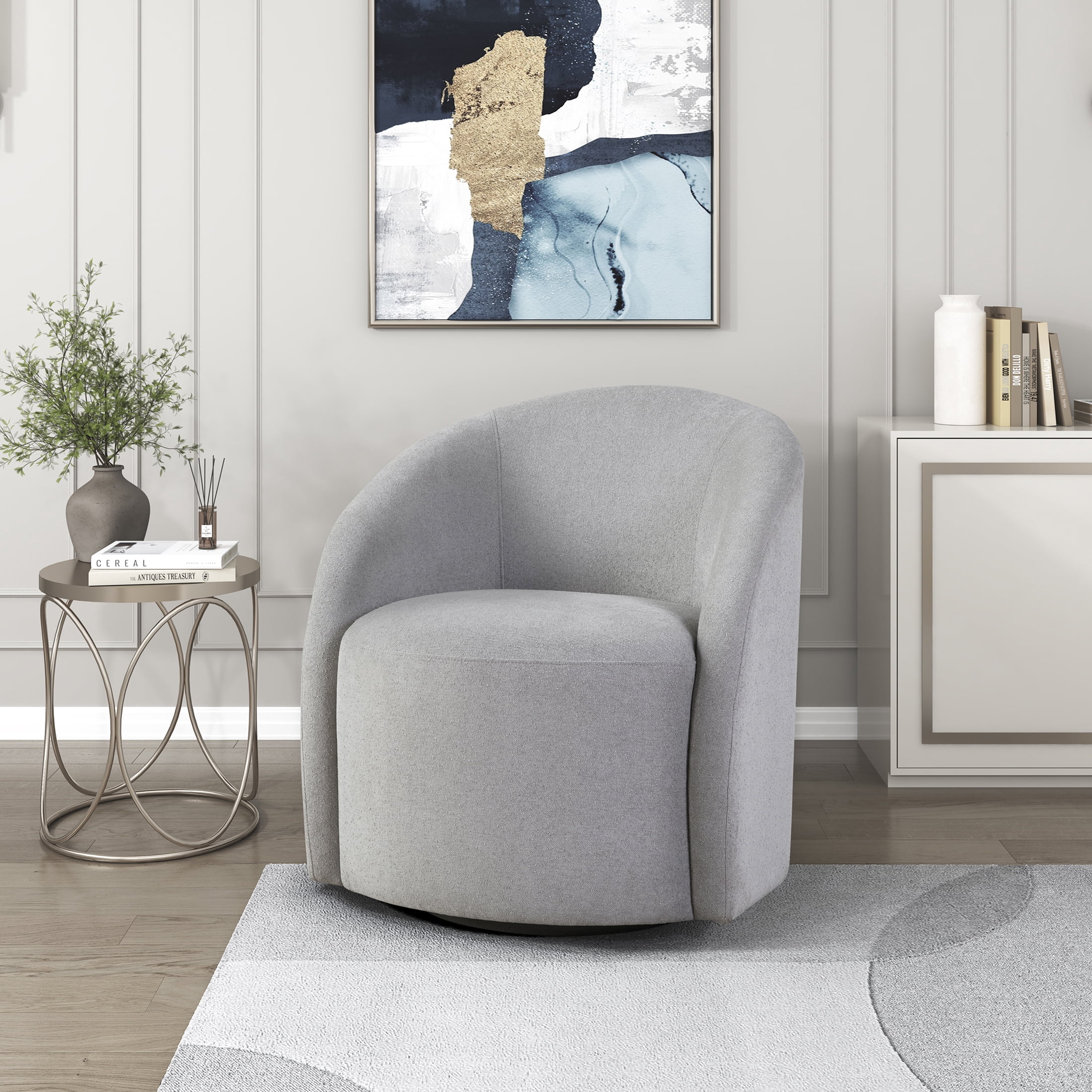 OakvillePark Thistlemere Boucle Swivel Chair, Light Gray