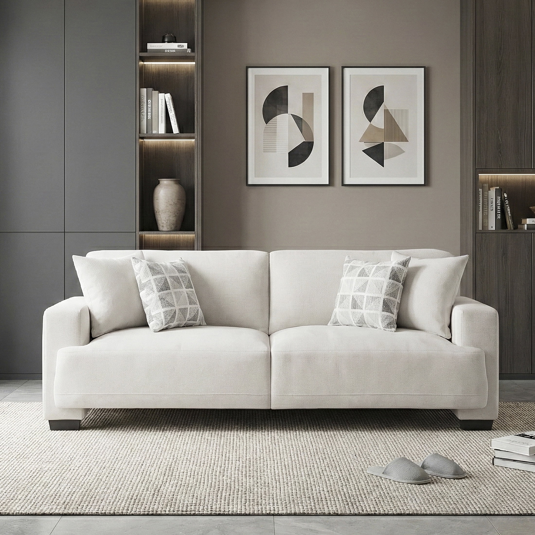 OakvillePark Tivaro Chenille Sofa with 2 Pillows, Beige