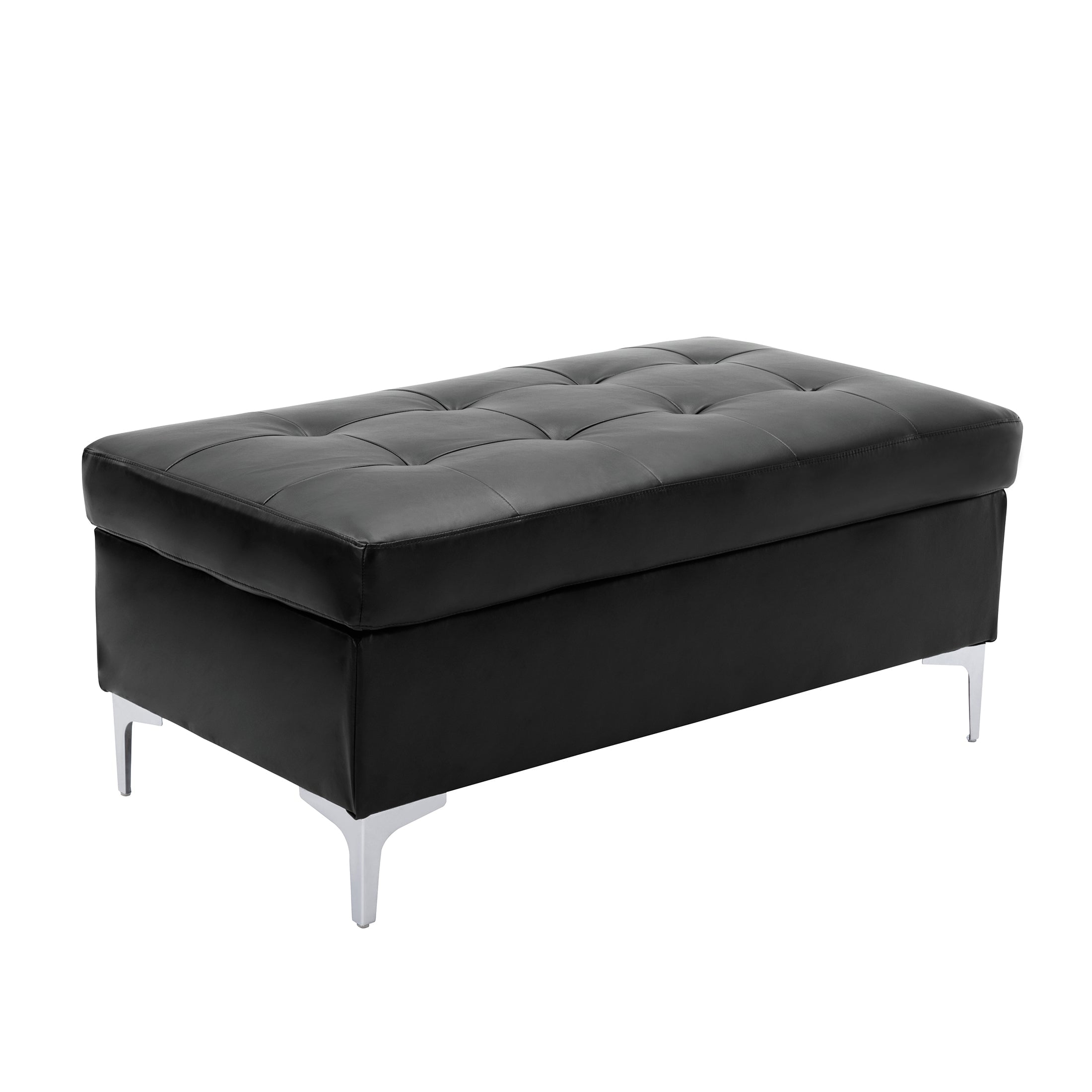 OakvillePark Tiverton Faux Leather Upholstered Ottoman, Black