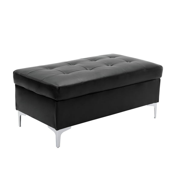 OakvillePark Tiverton Faux Leather Upholstered Ottoman, Black
