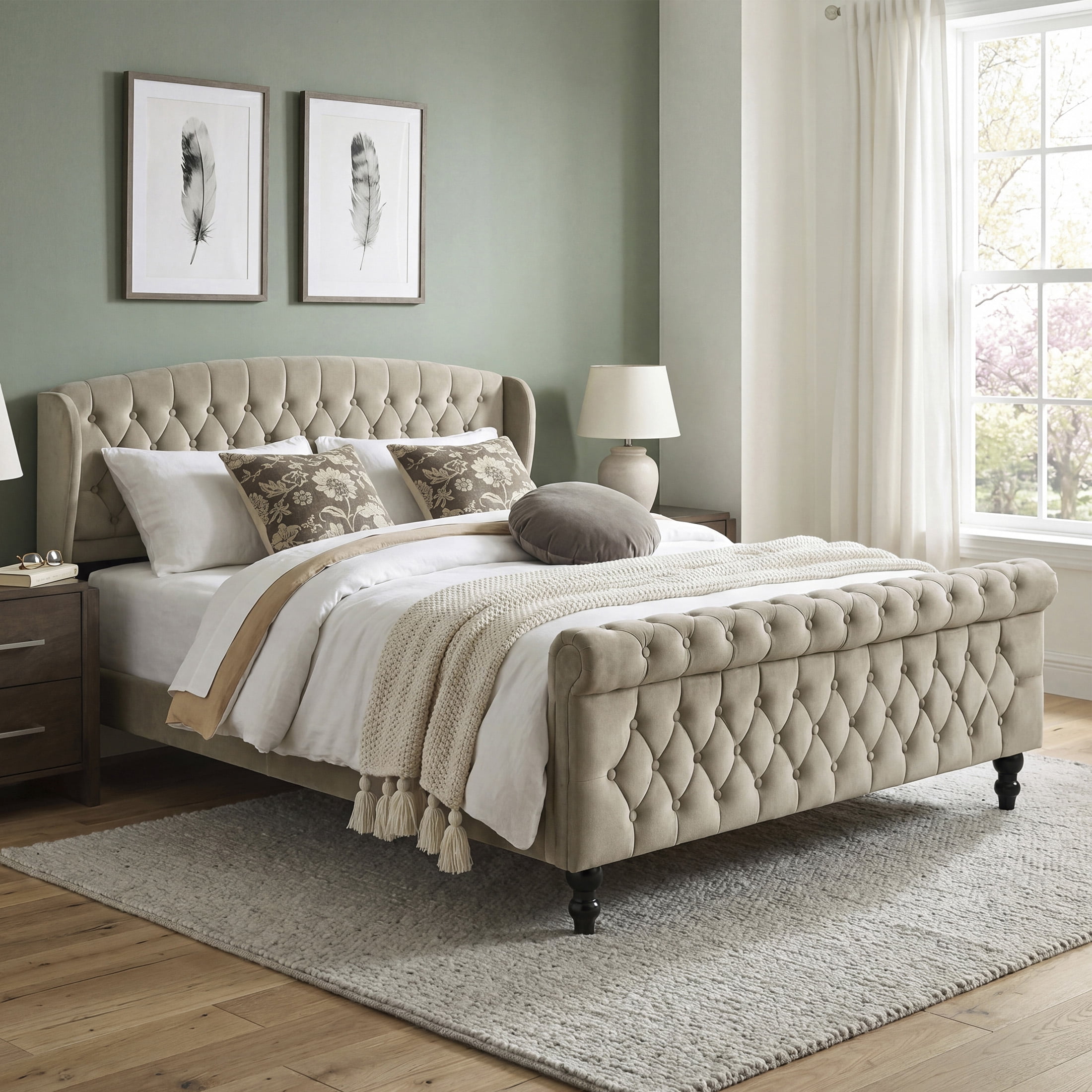 OakvillePark Tova 42"H Velvet Upholstered Platform Bed, Queen, Brown