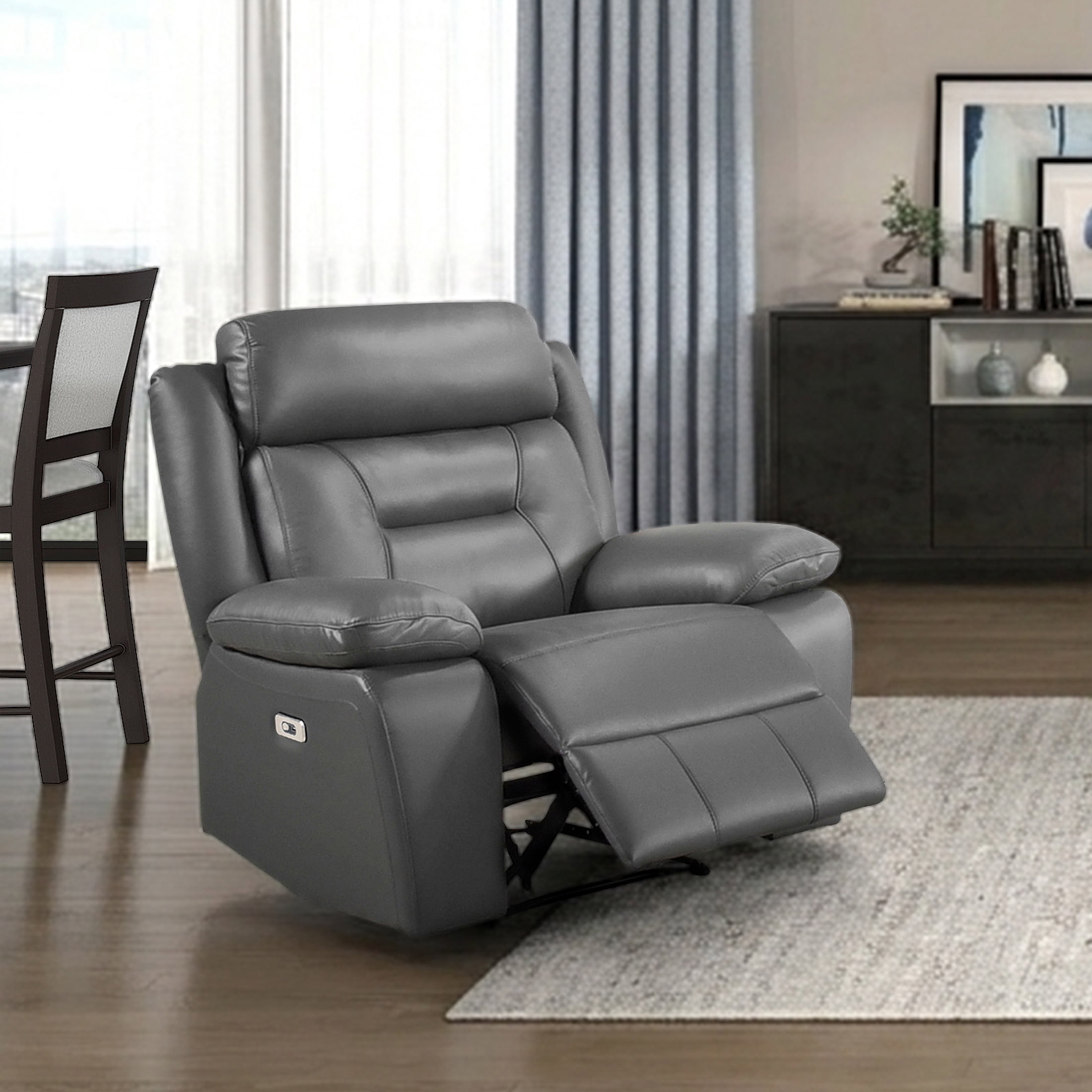 OakvillePark Trevellan Leather Power Reclining Chair, Dark Gray