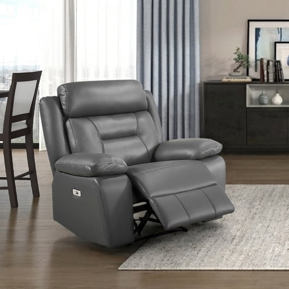 OakvillePark Trevellan Leather Power Reclining Chair, Dark Gray