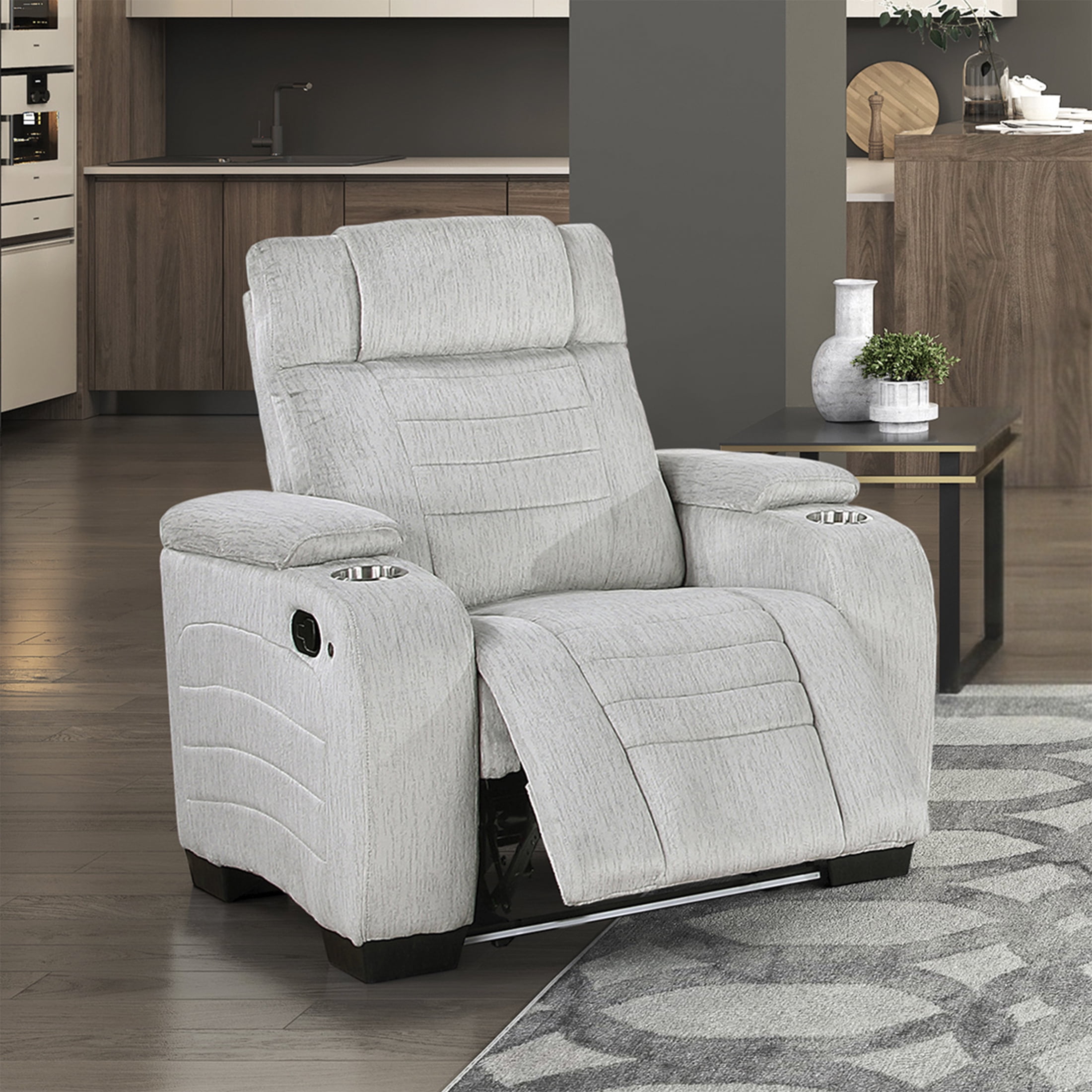 OakvillePark Valehaven Microfiber Manual Recliner with Arm Storage, Light Gray