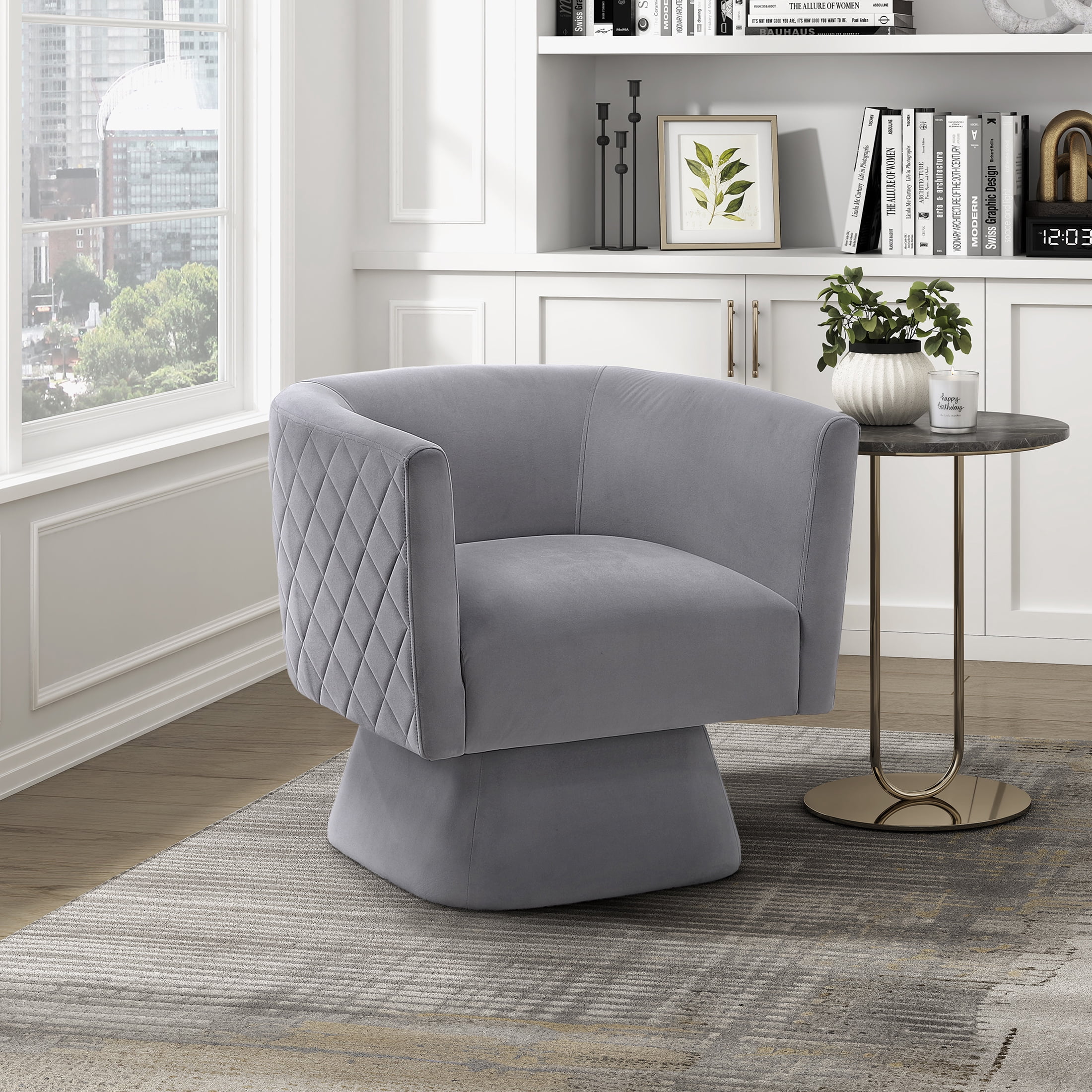 OakvillePark Valemont Velvet Swivel Barrel Chair, Gray