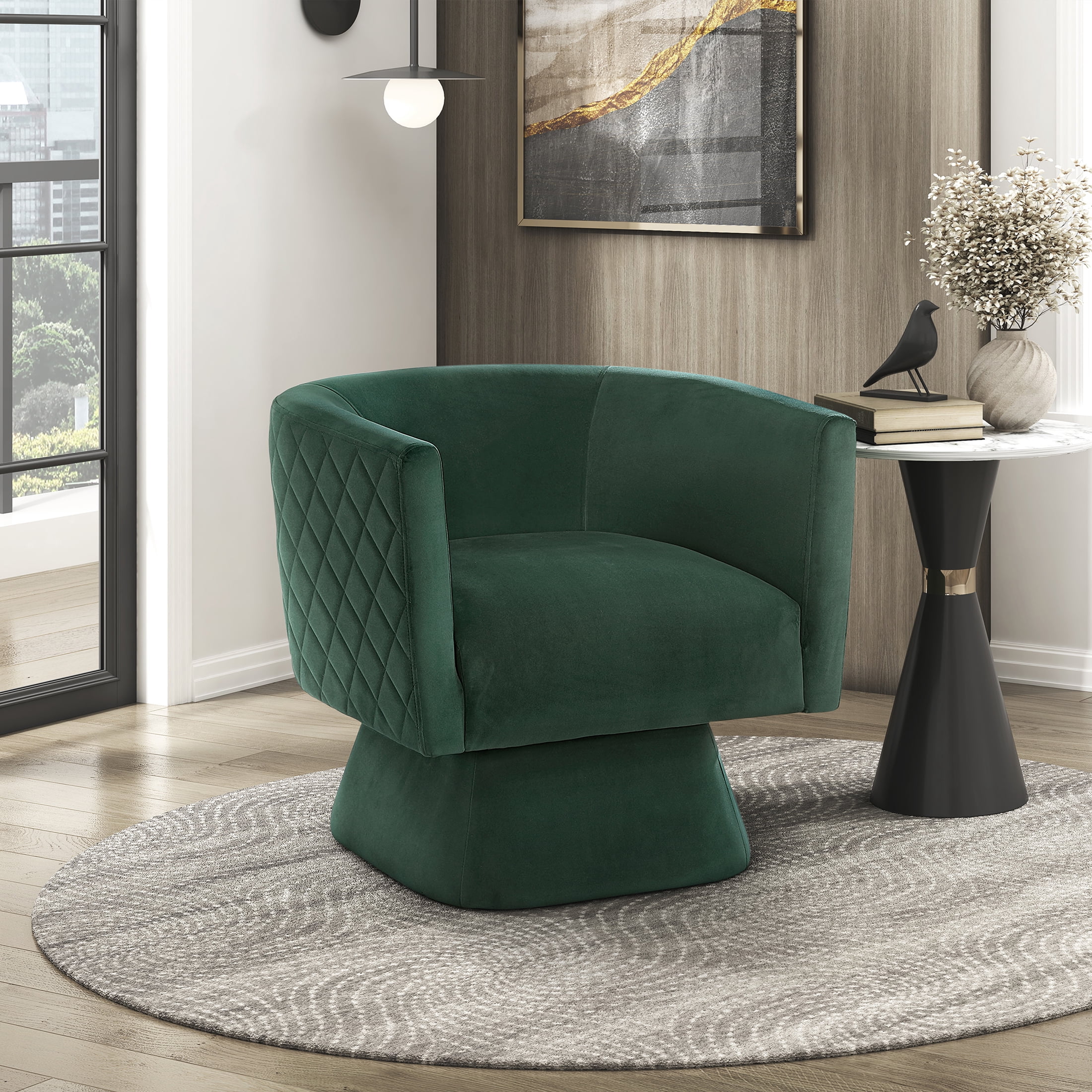 OakvillePark Valemont Velvet Swivel Barrel Chair, Green