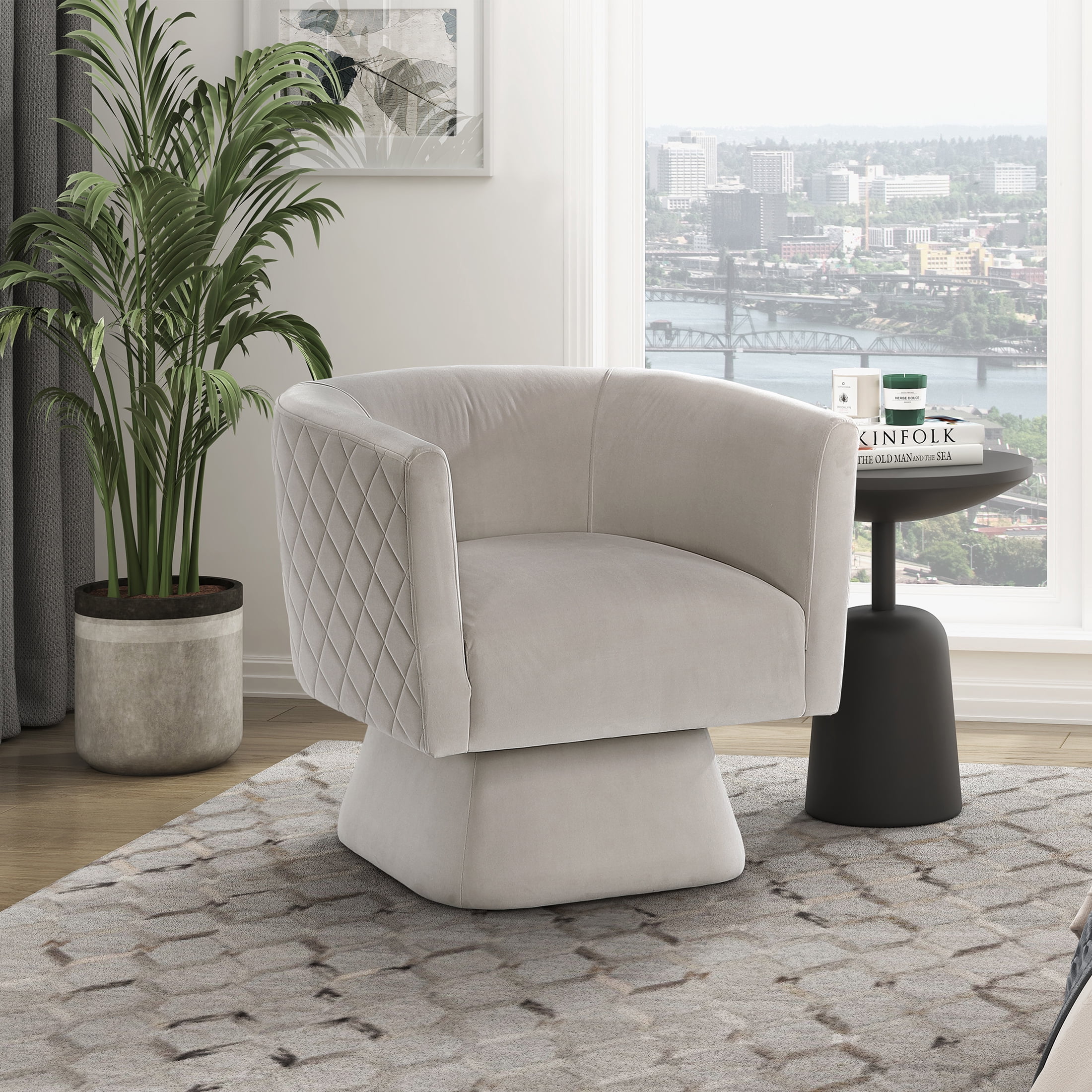 OakvillePark Valemont Velvet Swivel Barrel Chair, Taupe