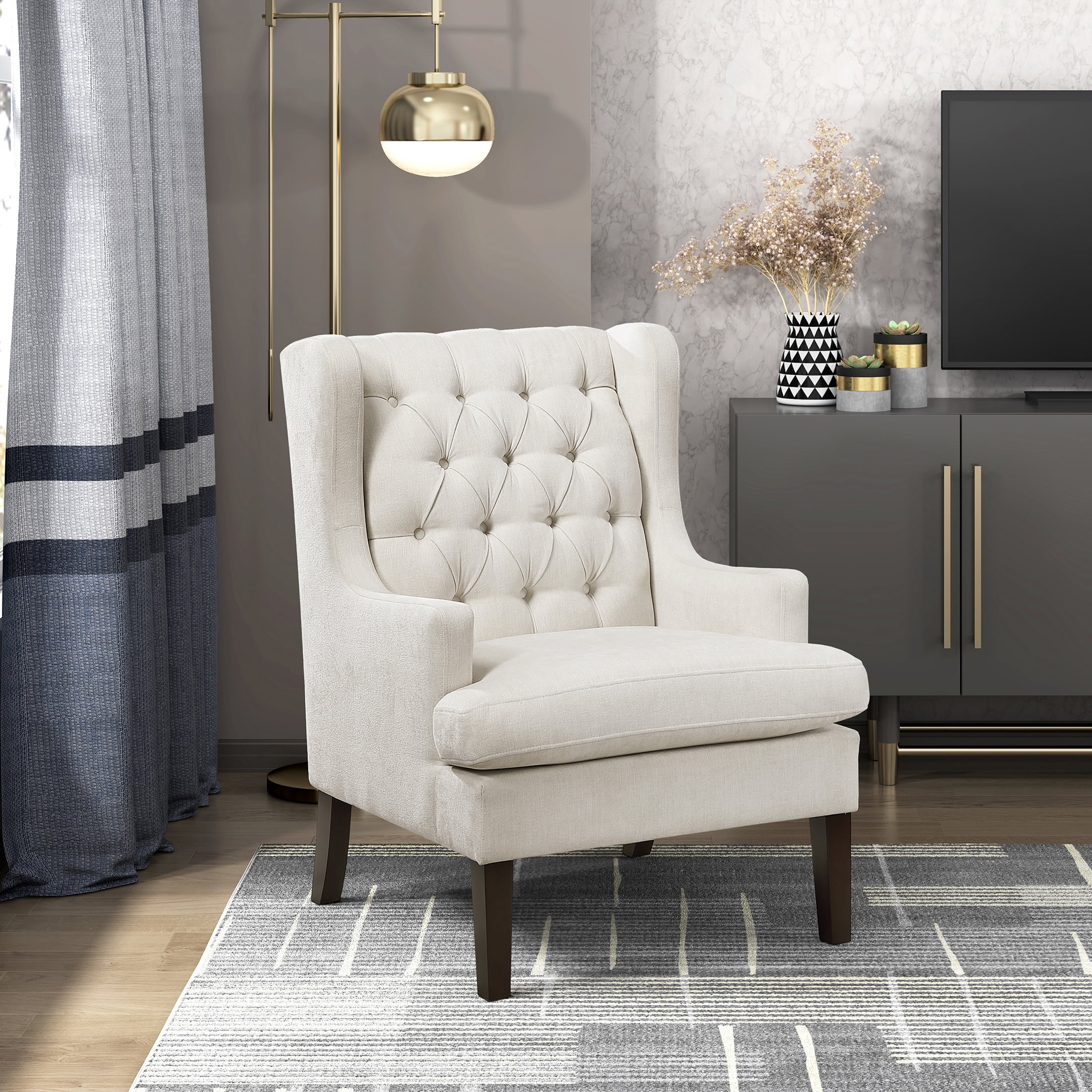 OakvillePark Velloria Textured Fabric Tufted Back Accent Chair, Beige