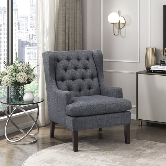 OakvillePark Velloria Textured Fabric Tufted Back Accent Chair, Charcoal