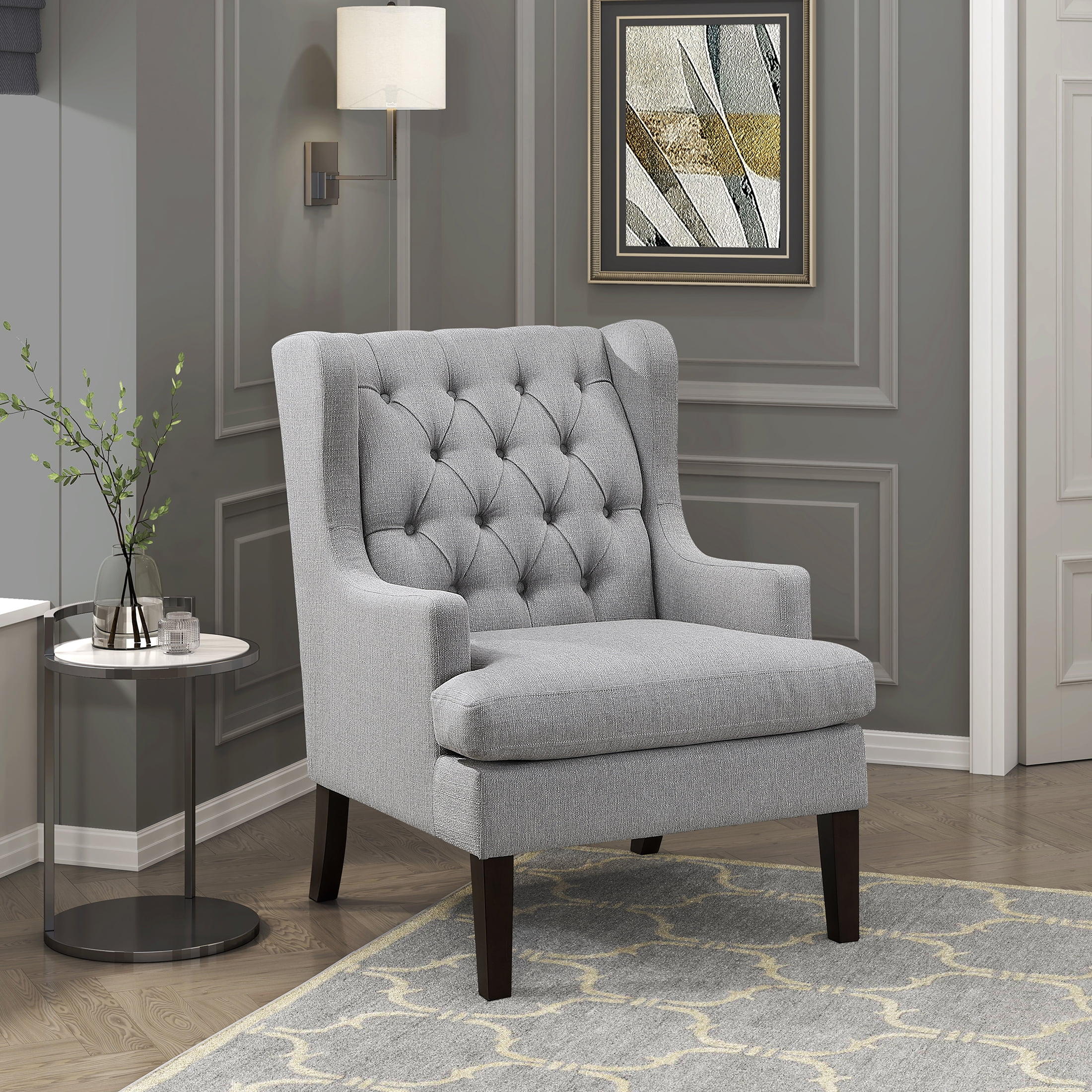 OakvillePark Velloria Textured Fabric Tufted Back Accent Chair, Gray