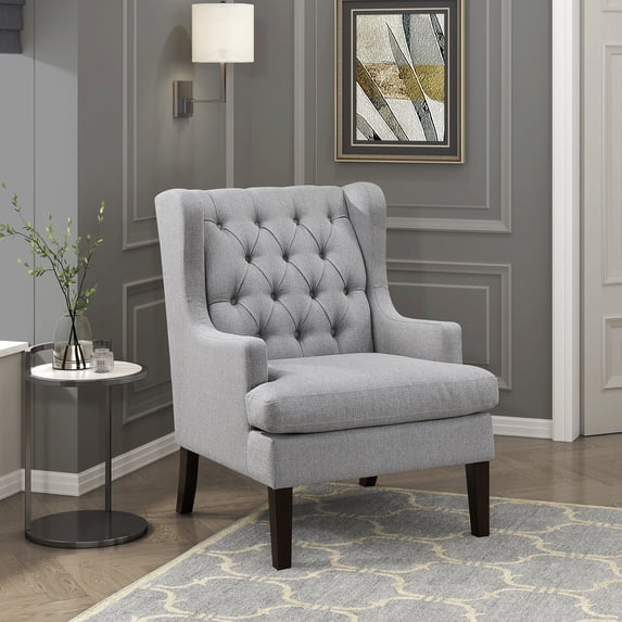 OakvillePark Velloria Textured Fabric Tufted Back Accent Chair, Gray