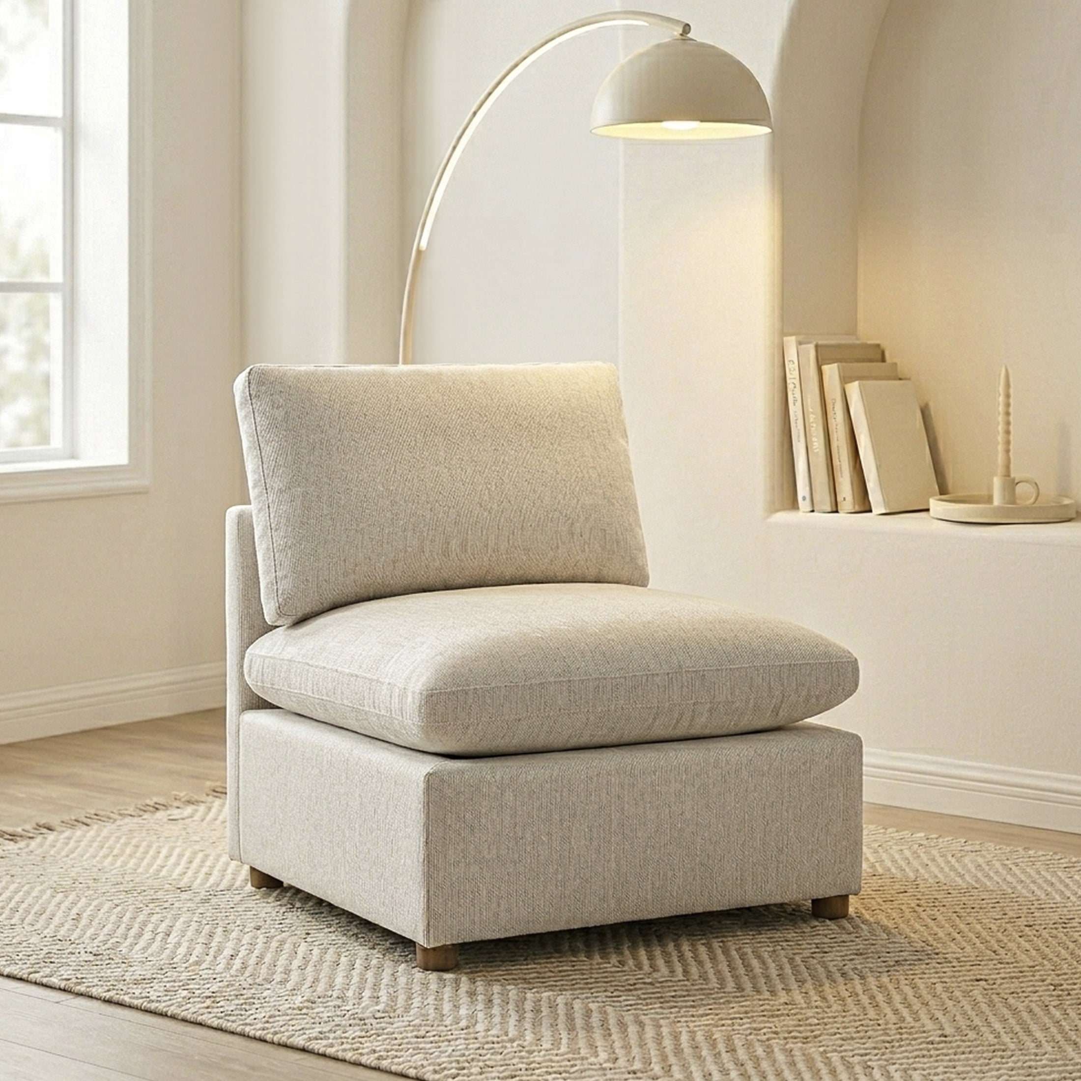 OakvillePark Velmont Sectional Sofa Modular Unit, Chenille Armless Chair, Beige