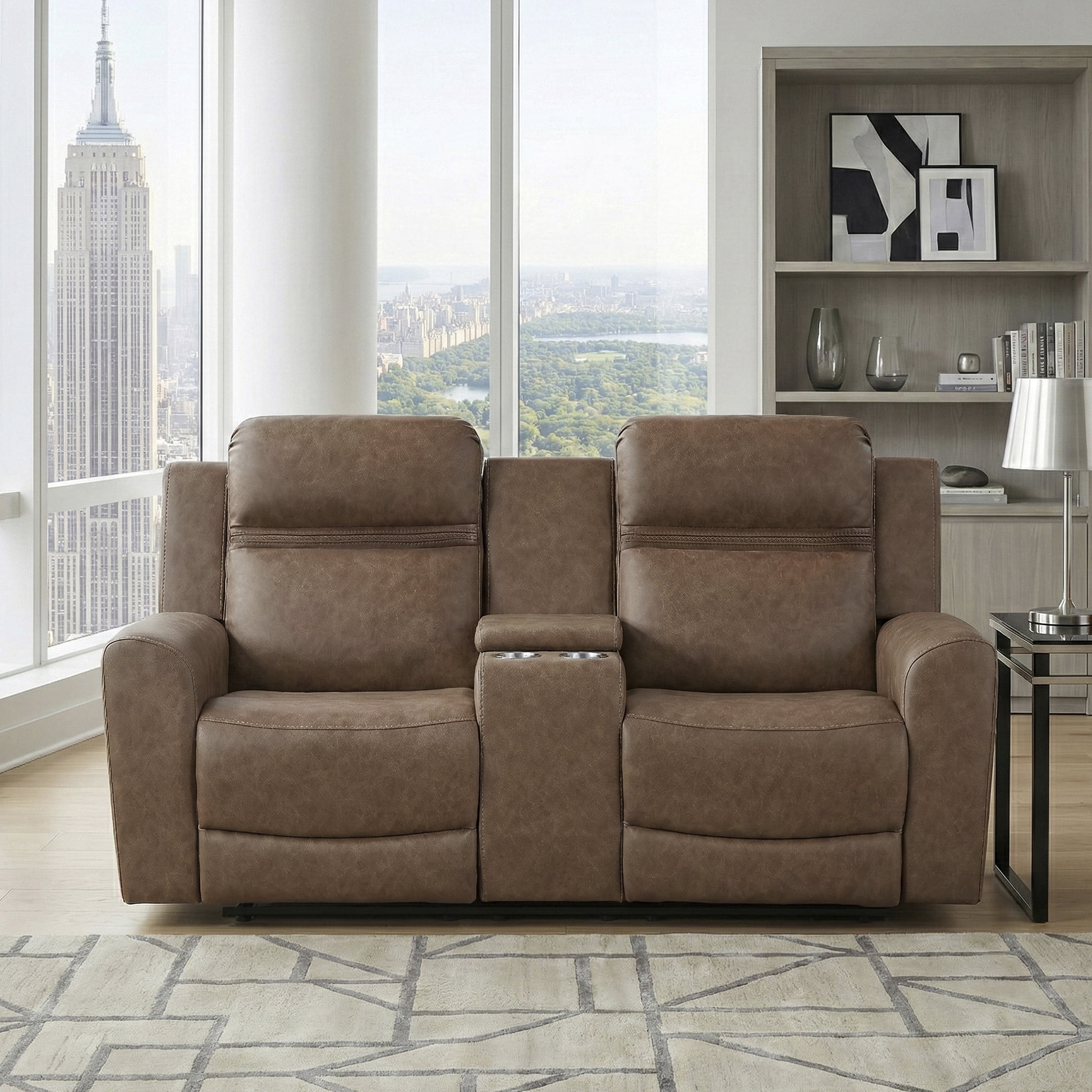 OakvillePark Vensley Microfiber Manual Double Reclining Love Seat with Center Console, Brown