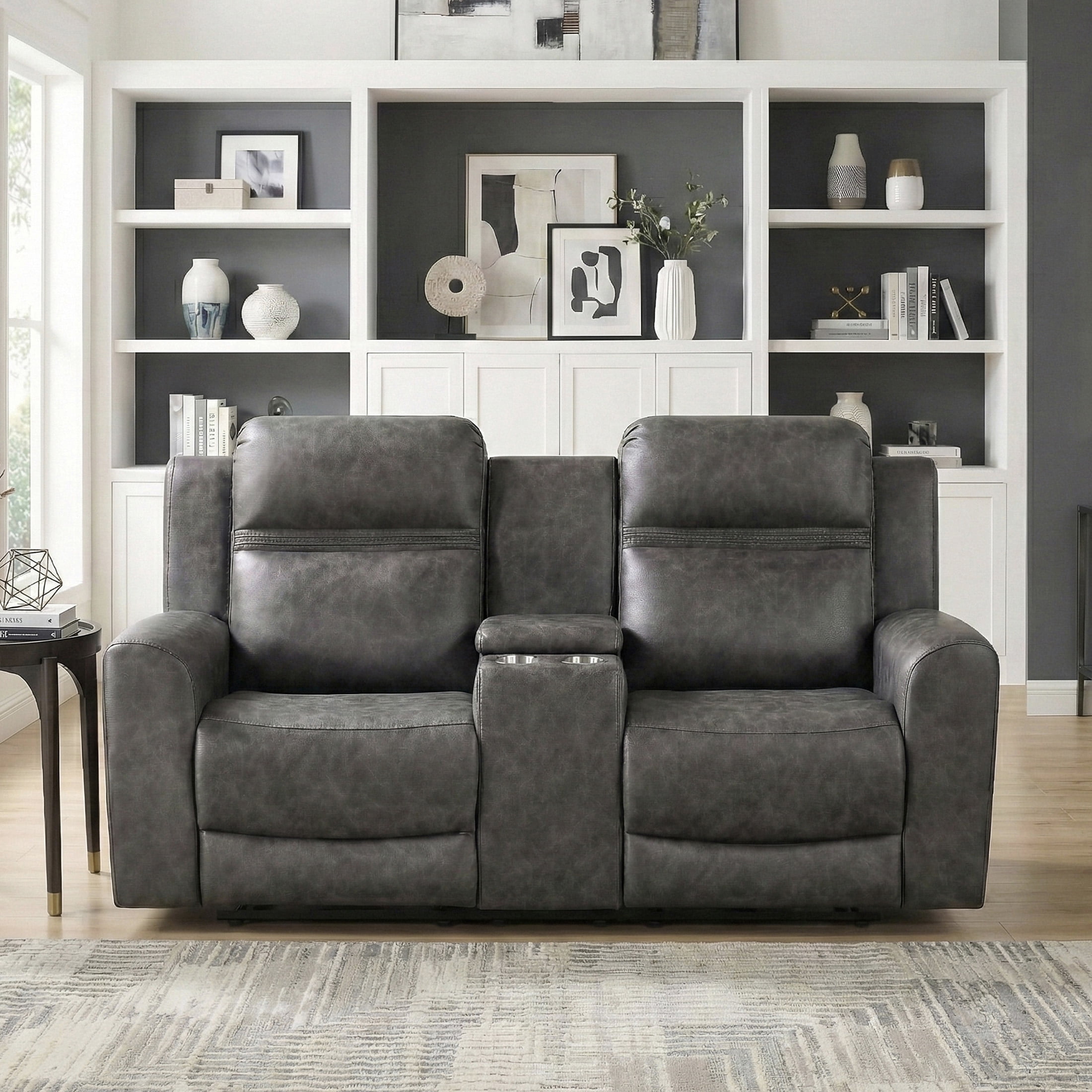 OakvillePark Vensley Microfiber Manual Double Reclining Love Seat with Center Console, Charcoal