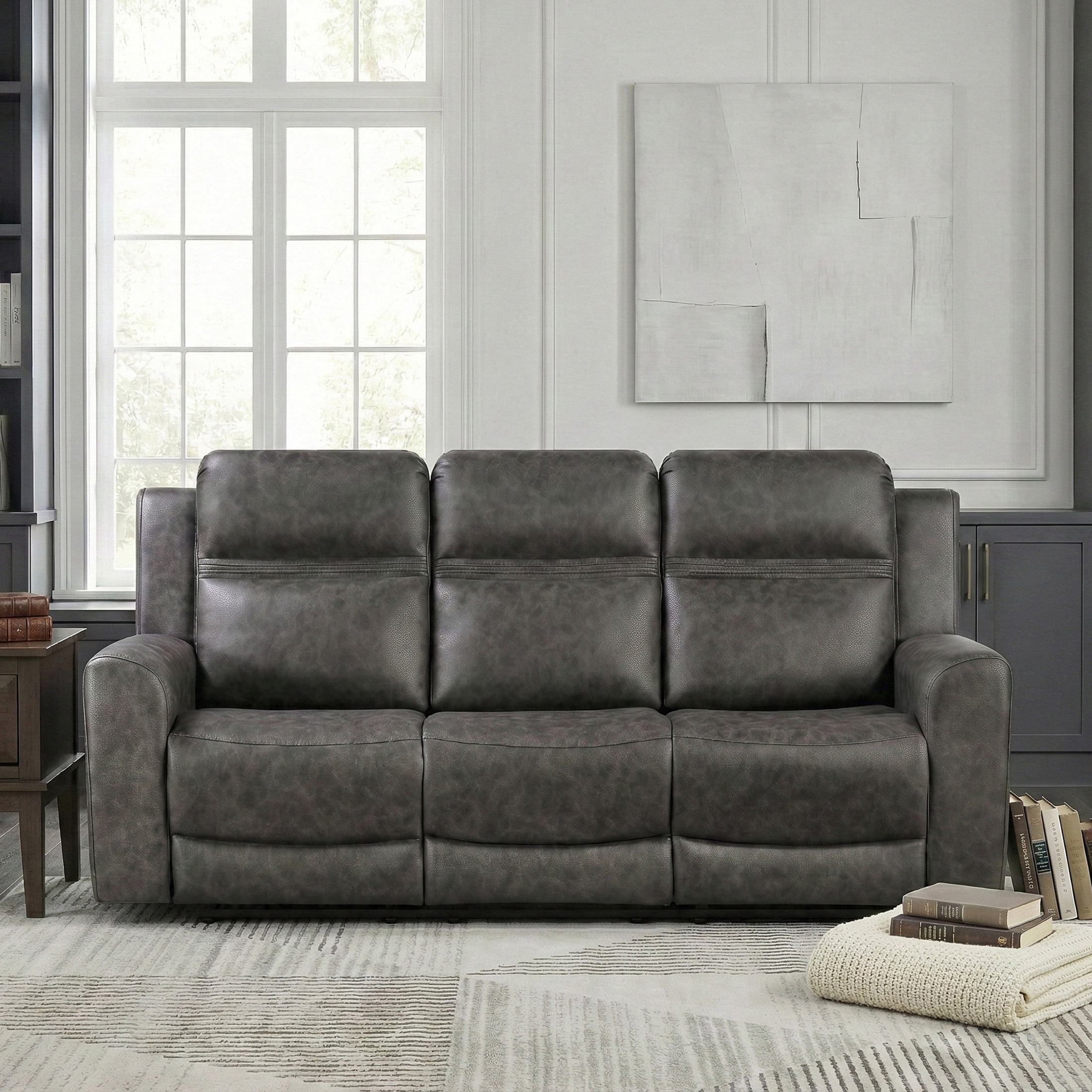 OakvillePark Vensley Microfiber Manual Double Reclining Sofa, Charcoal