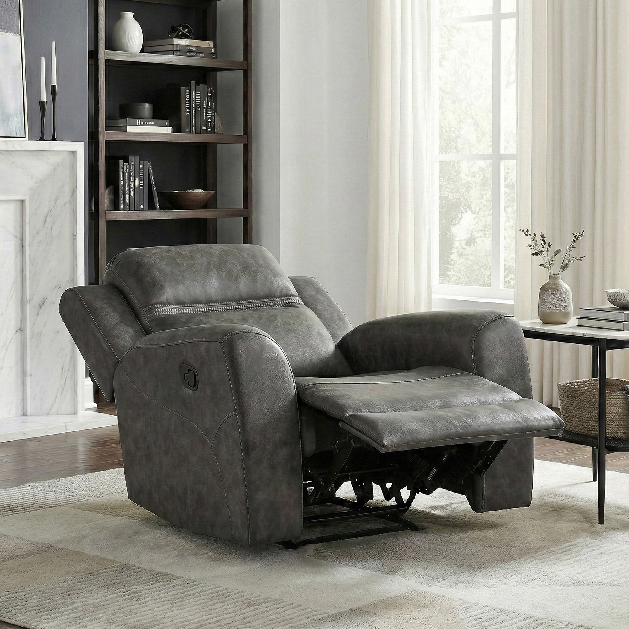 OakvillePark Vensley Microfiber Manual Reclining Chair, Charcoal