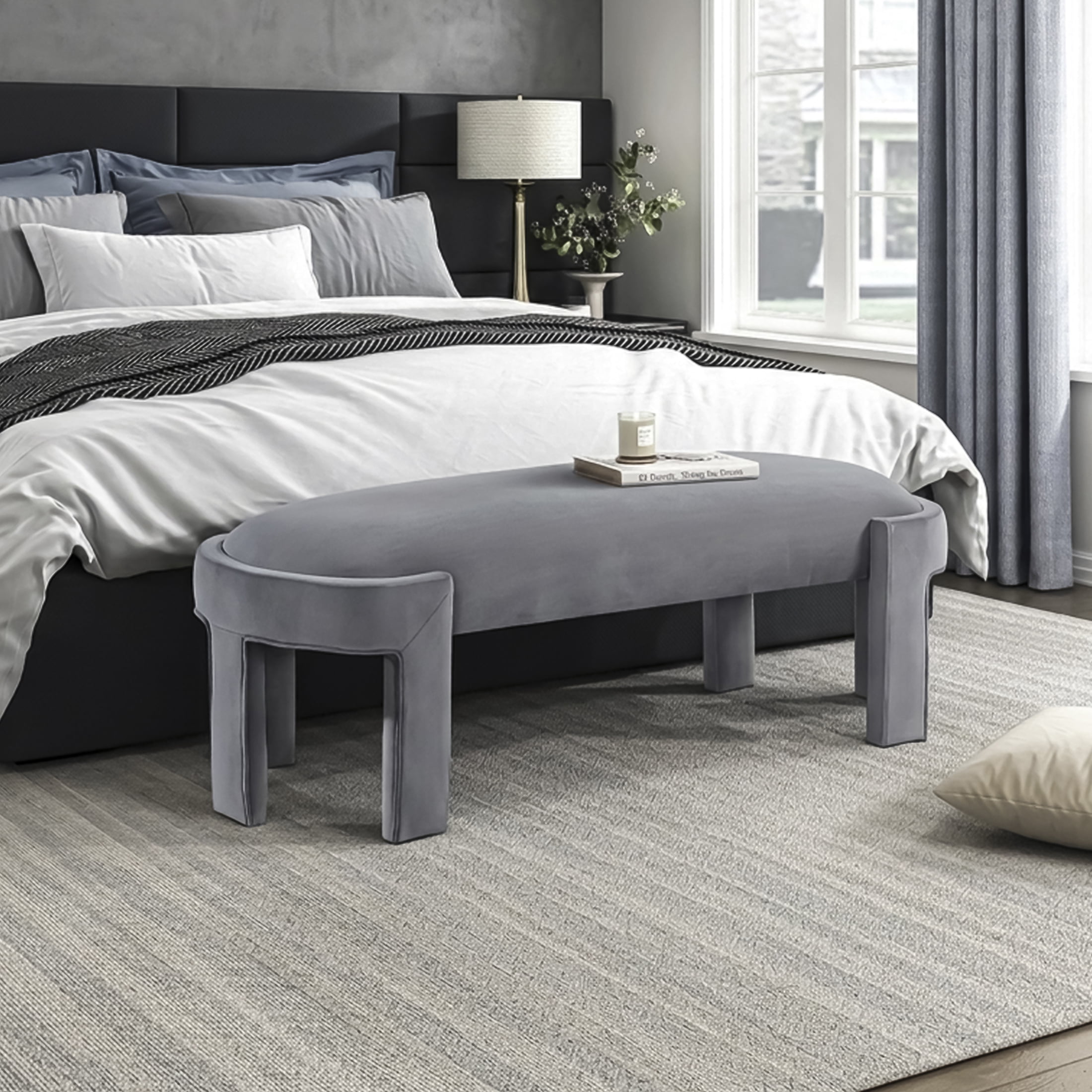 OakvillePark Veywood Velvet Bench, Gray