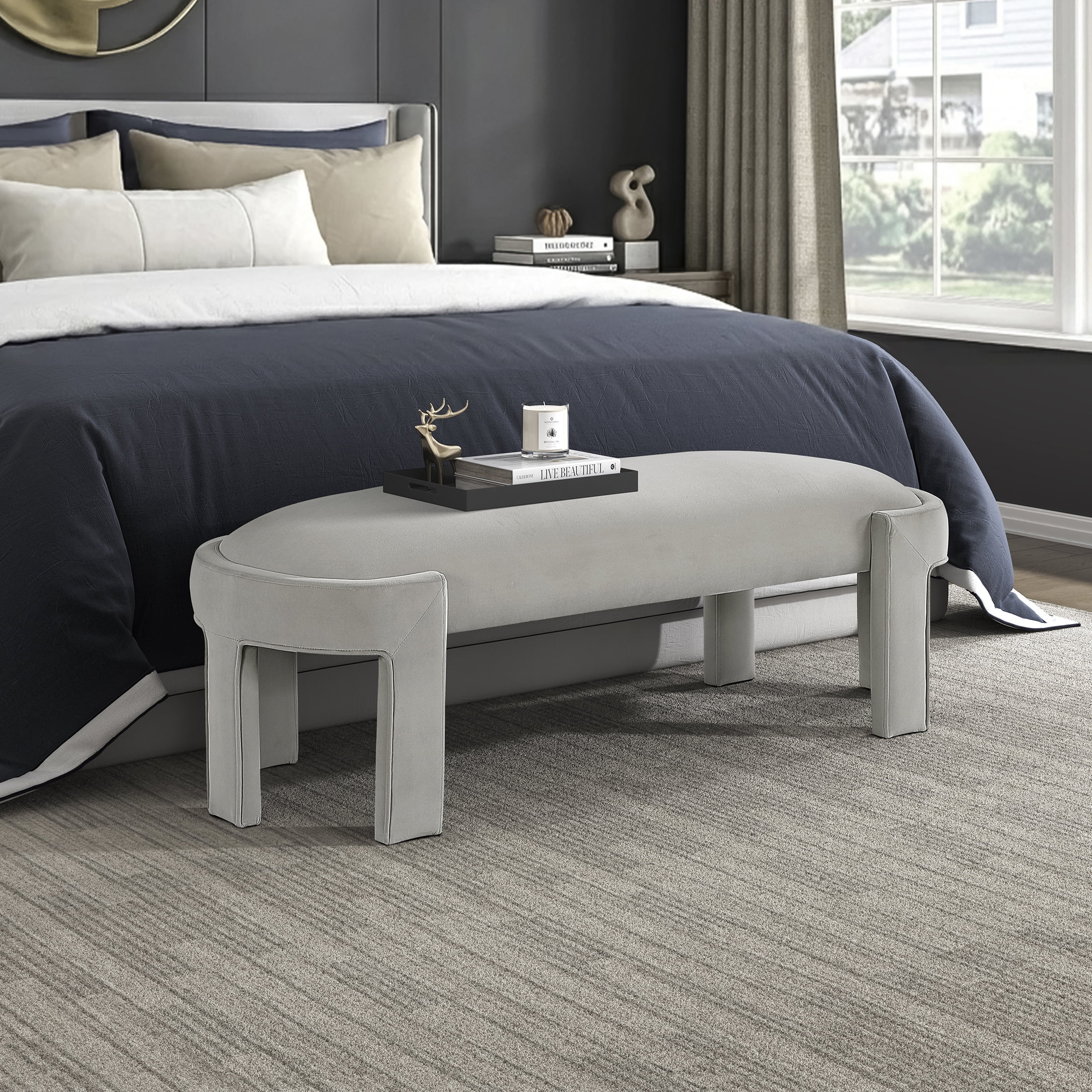 OakvillePark Veywood Velvet Bench, Taupe