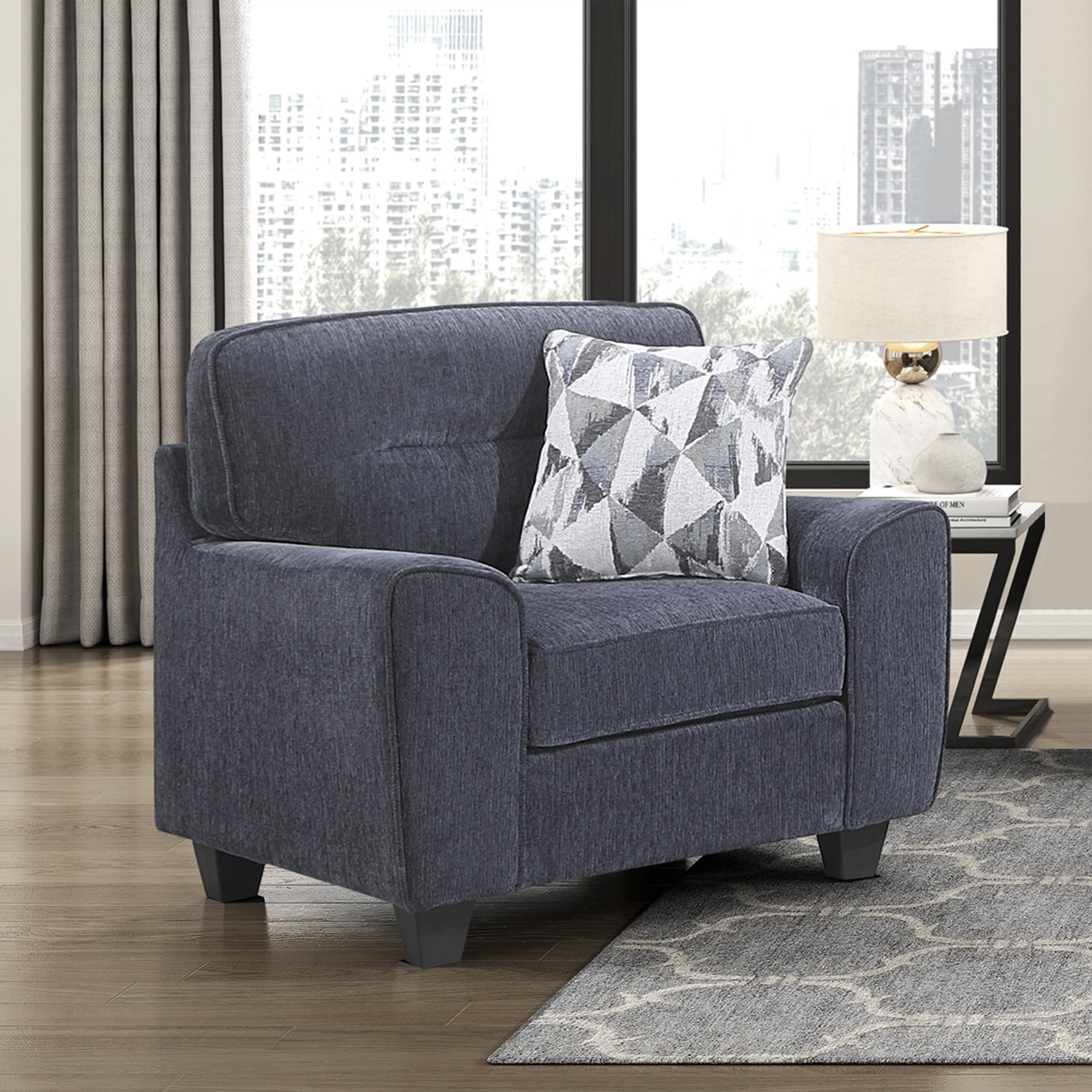 OakvillePark Vintora Chenille Armchair with Pillow, Blue
