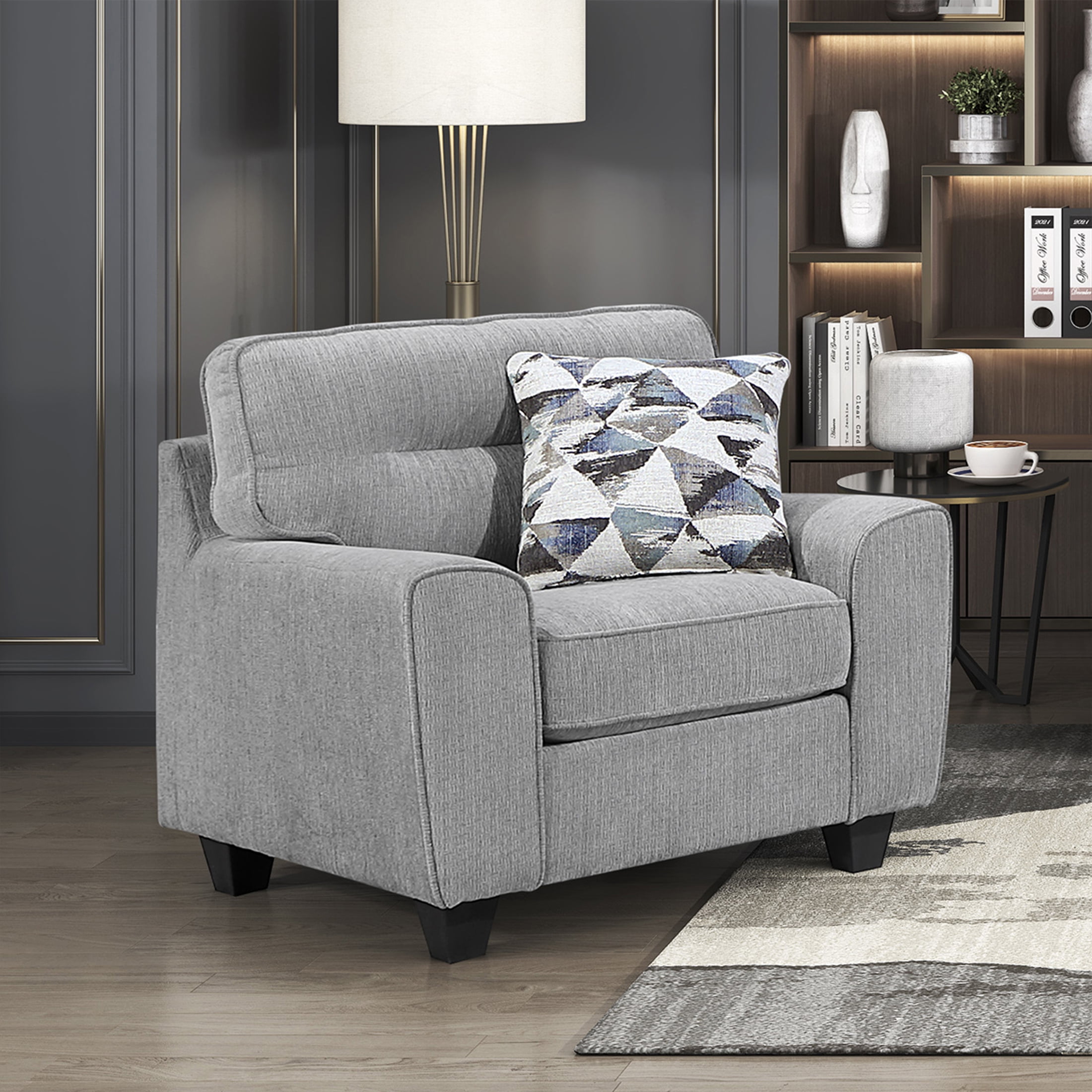 OakvillePark Vintora Chenille Armchair with Pillow, Gray