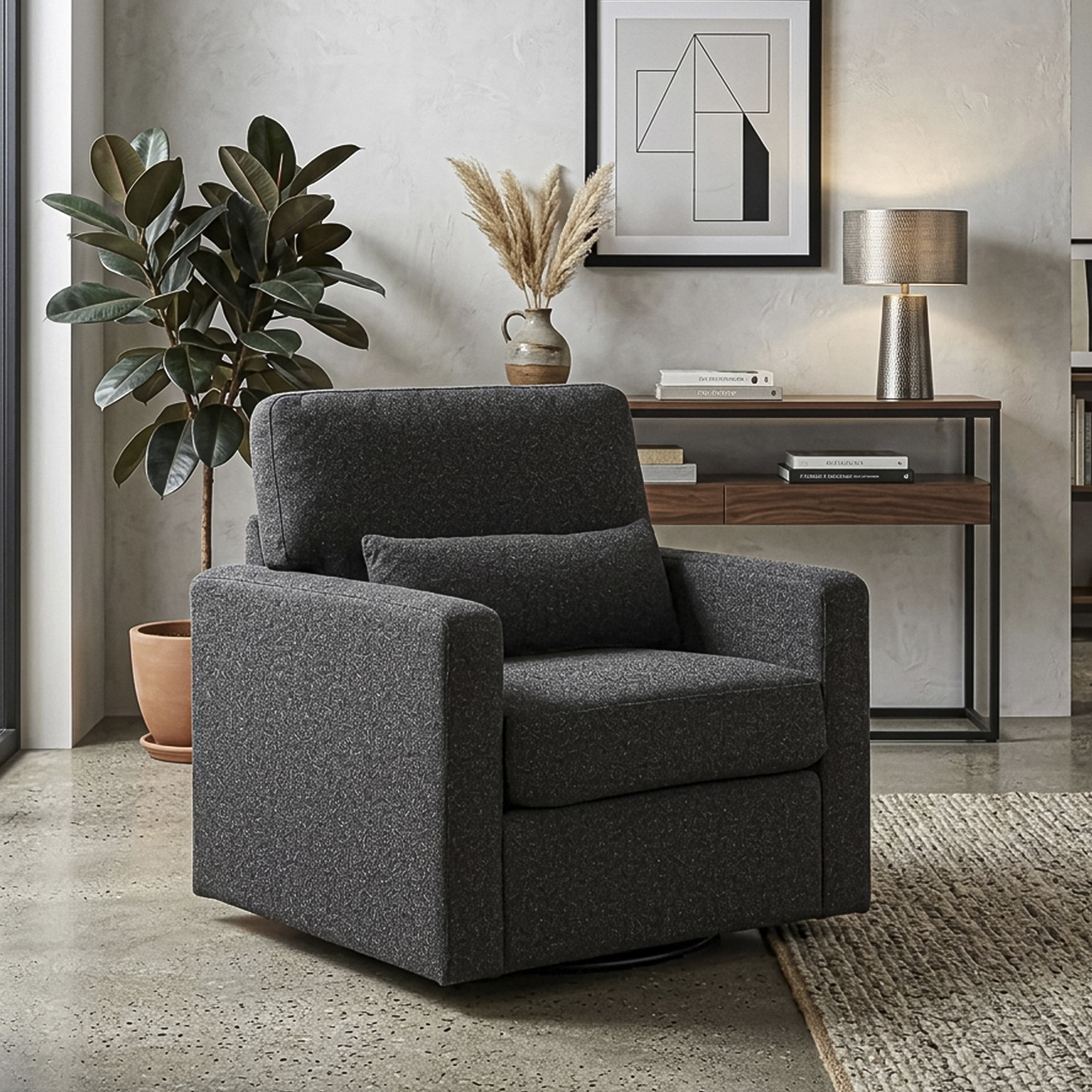 OakvillePark Vona Contemporary Boucle Swivel Chair, Black