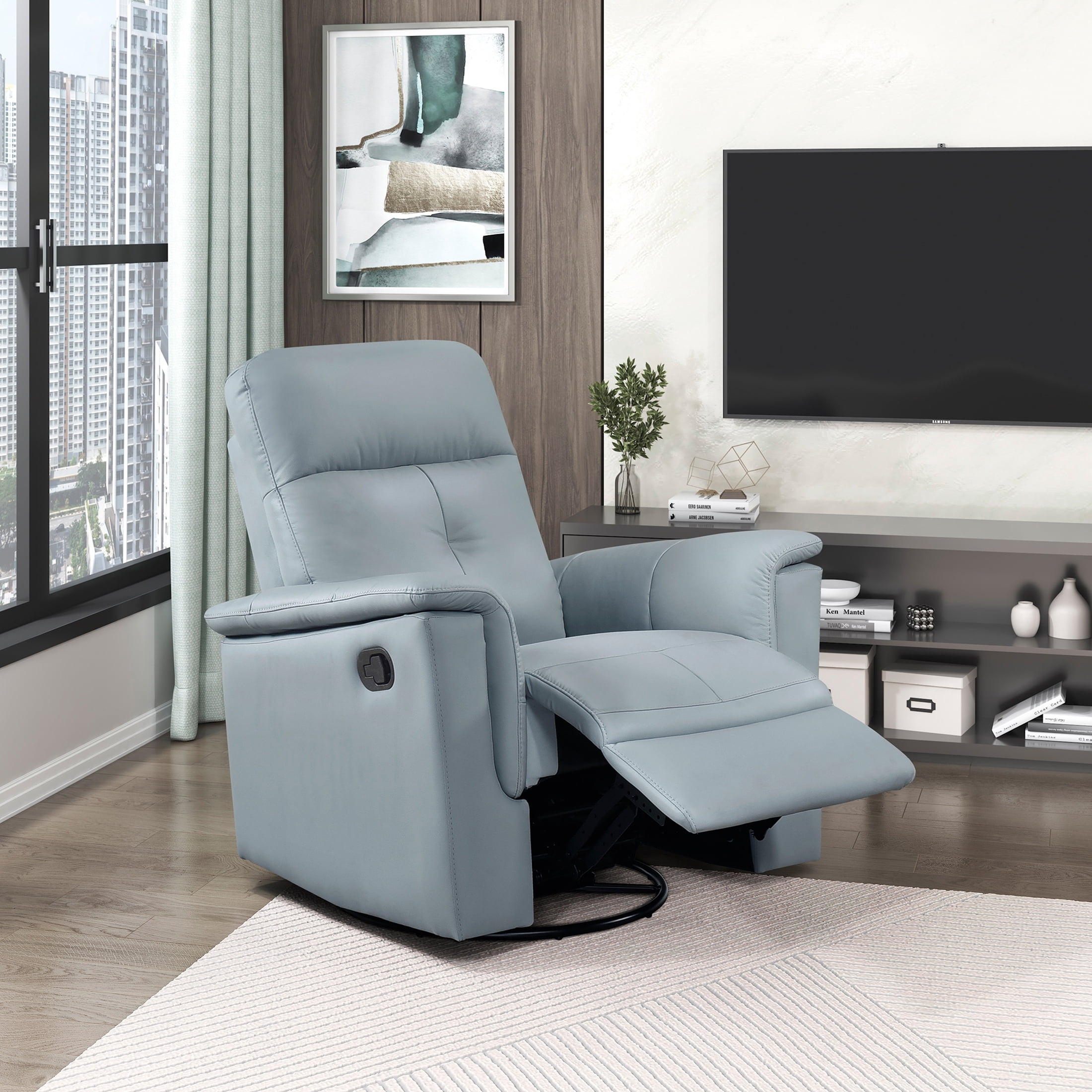 OakvillePark Willowmar Leather Match Swivel Glider Recliner Chair, Blue