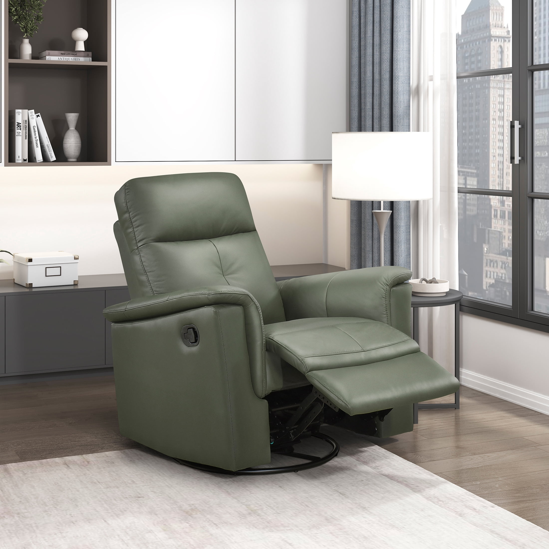 OakvillePark Willowmar Leather Match Swivel Glider Recliner Chair, Green