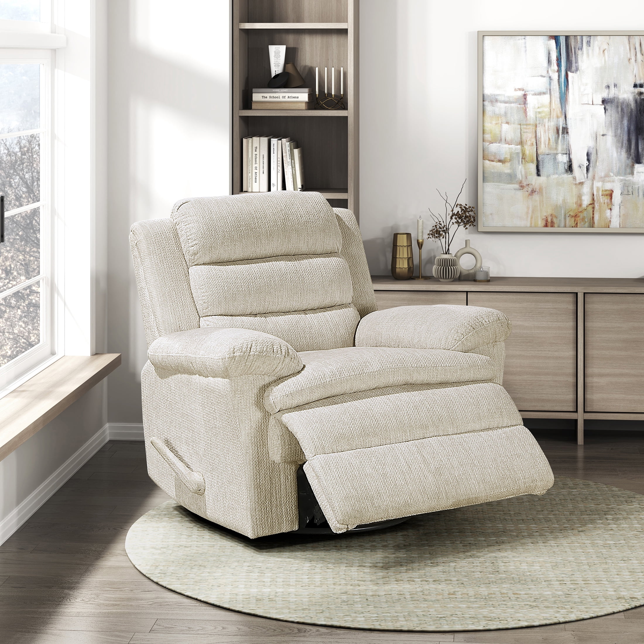 OakvillePark Windcroft Microfiber Swivel Glider Reclining Chair, Beige