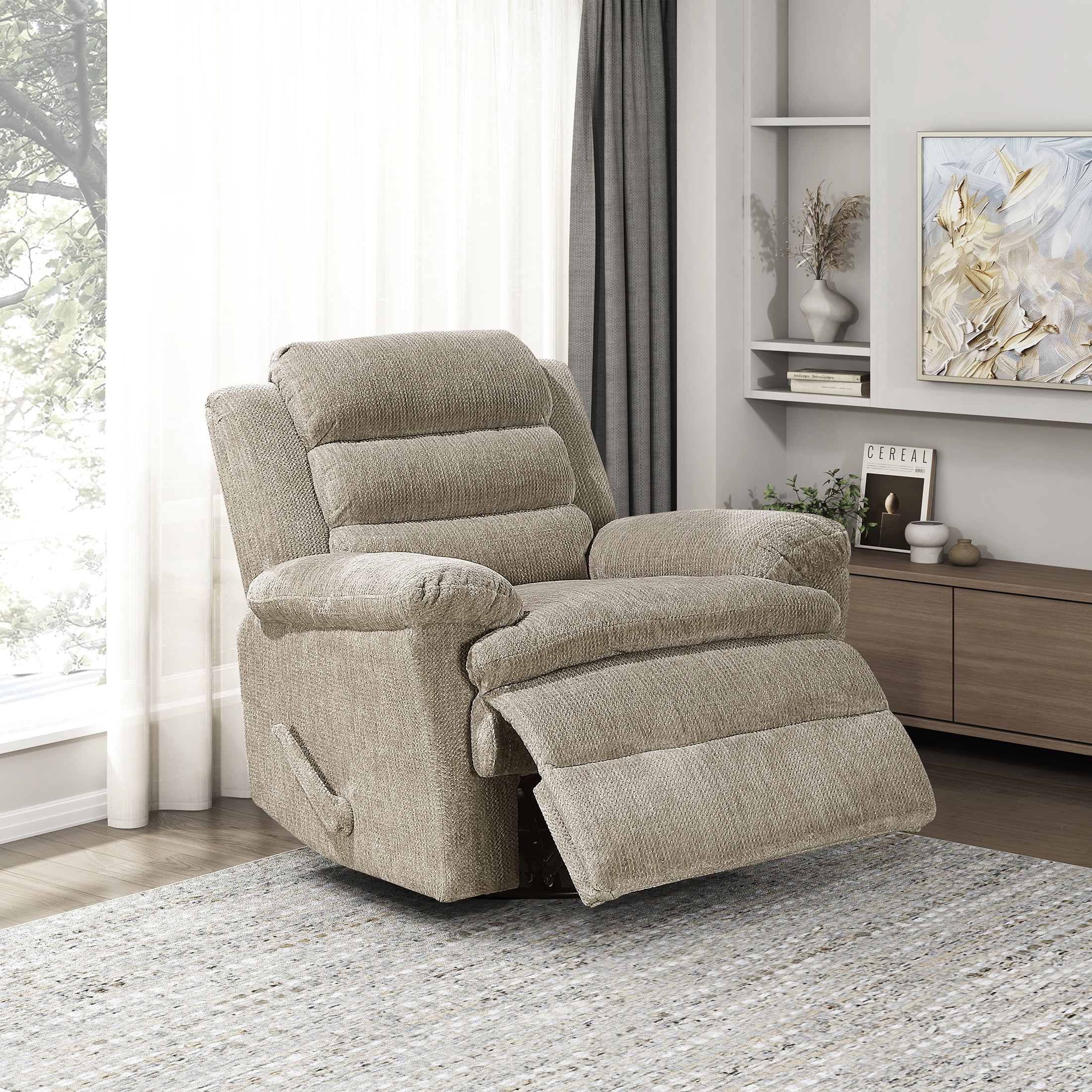 OakvillePark Windcroft Microfiber Swivel Glider Reclining Chair, Brown