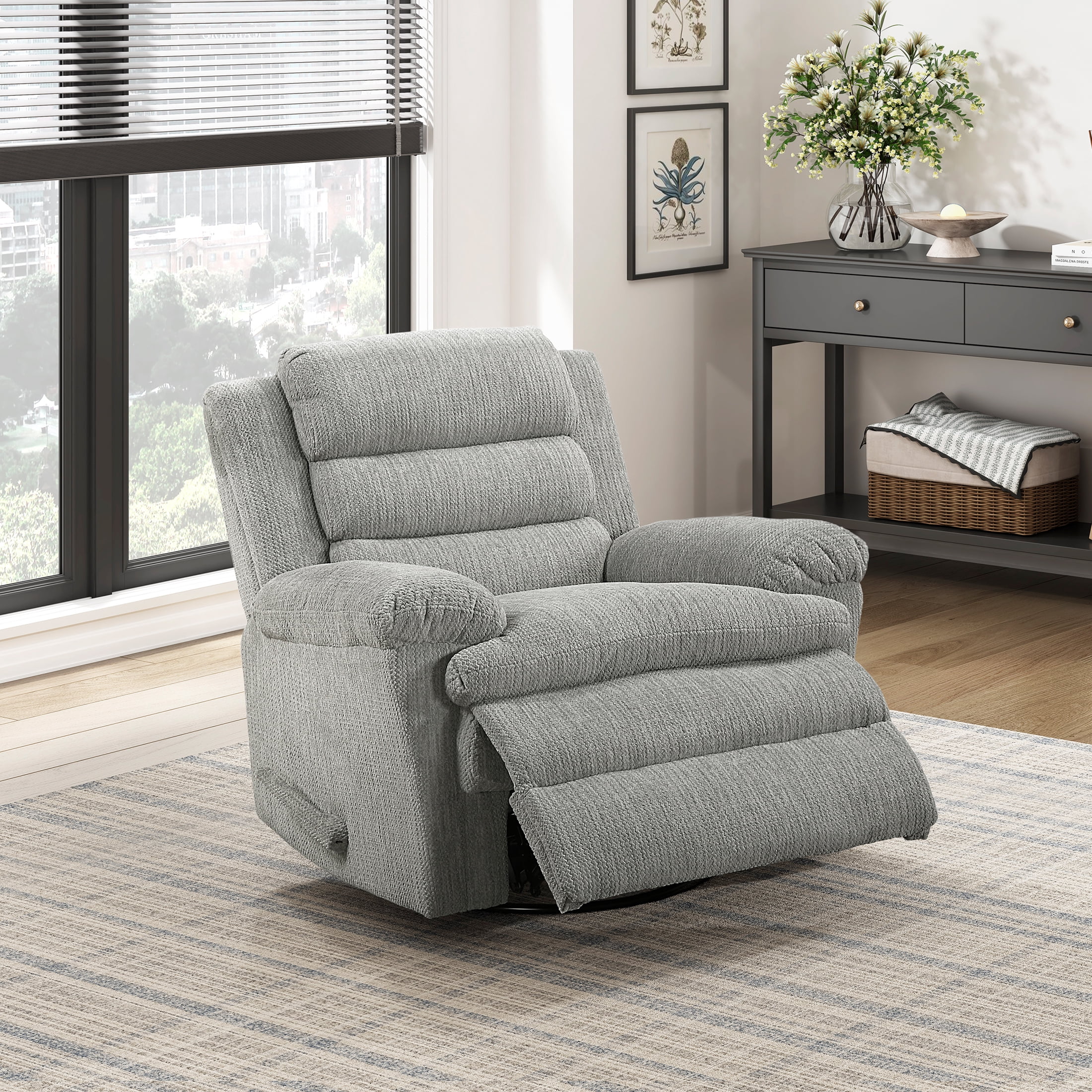 OakvillePark Windcroft Microfiber Swivel Glider Reclining Chair, Gray