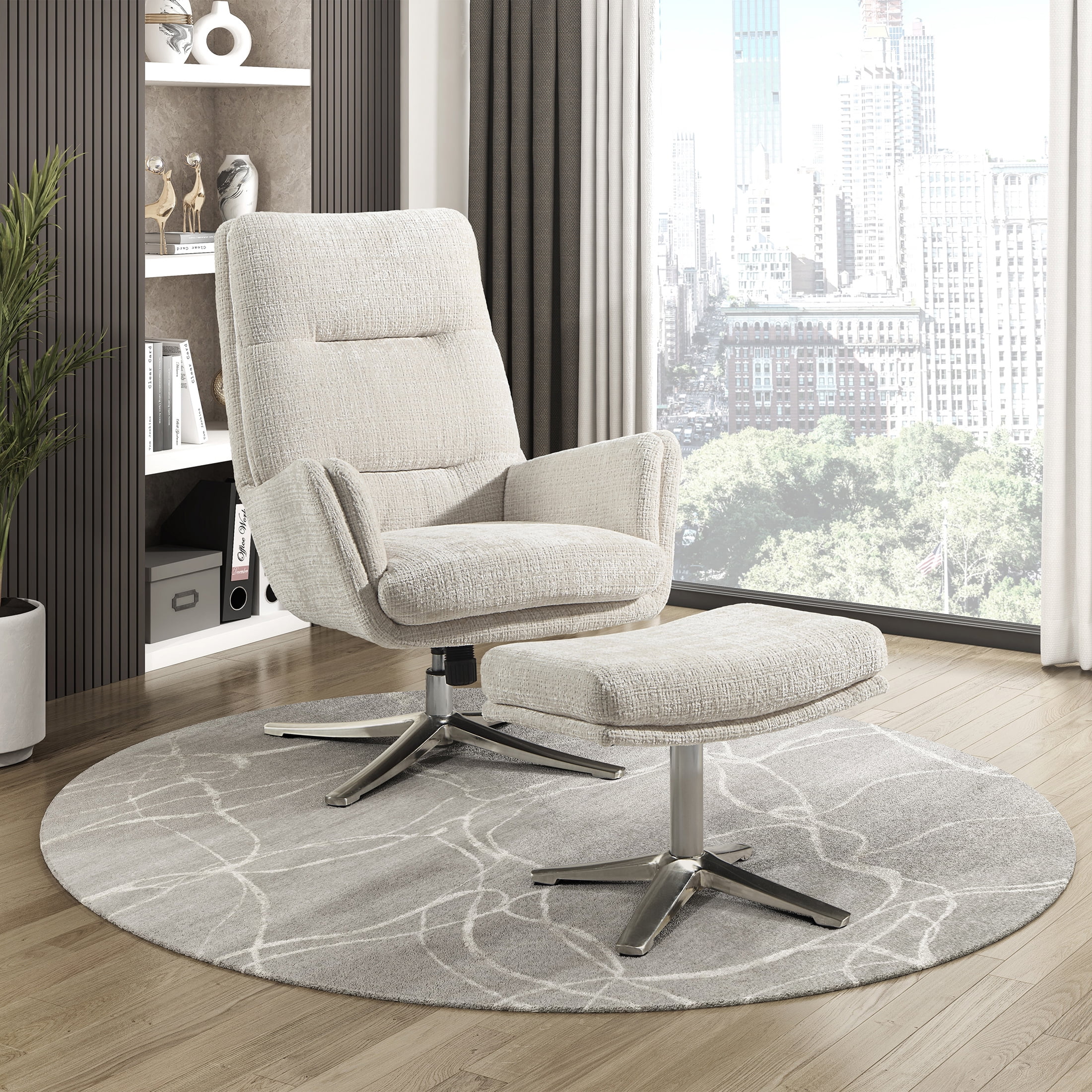 OakvillePark Windmere Chenille Swivel Chair with Ottoman, Beige