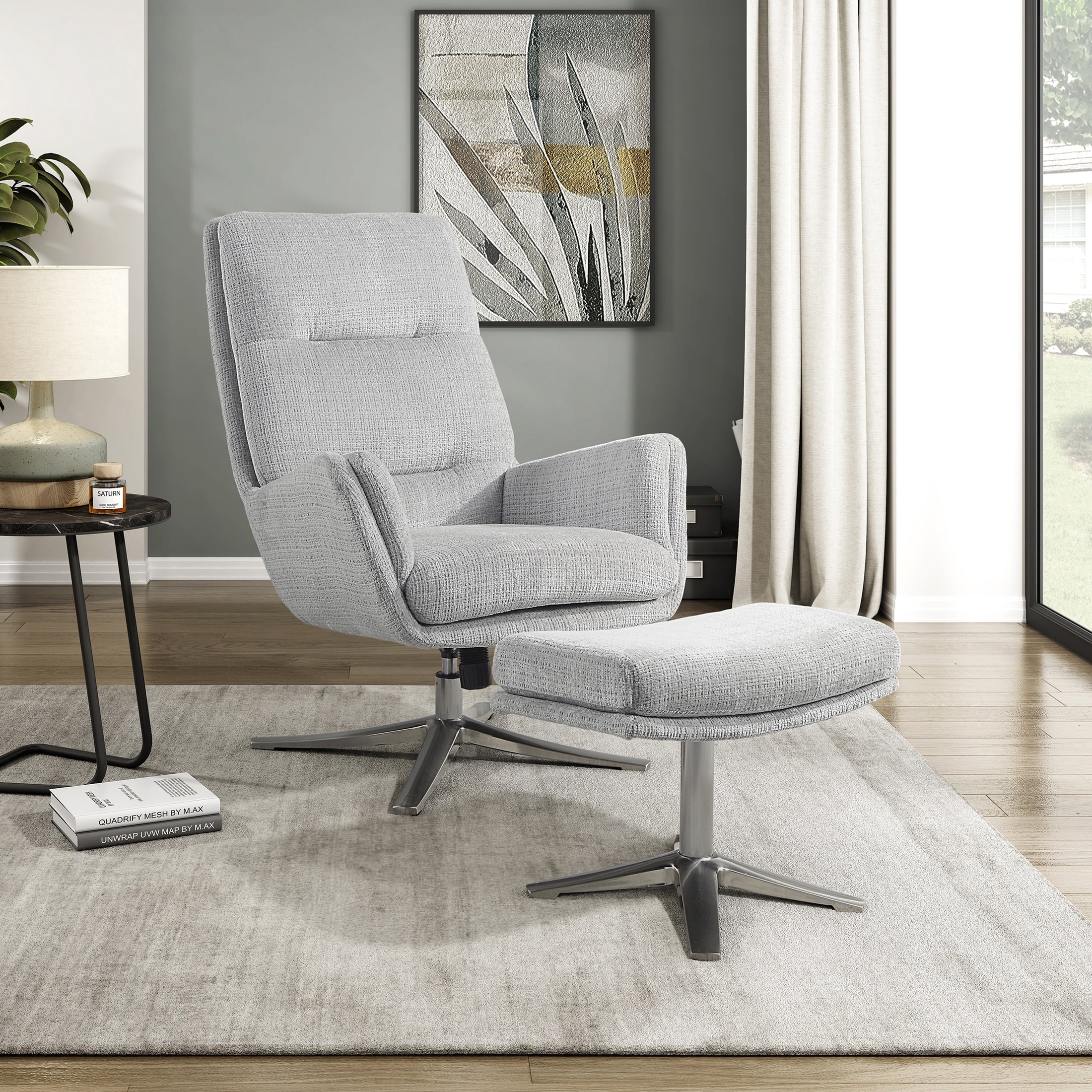 OakvillePark Windmere Chenille Swivel Chair with Ottoman, Gray