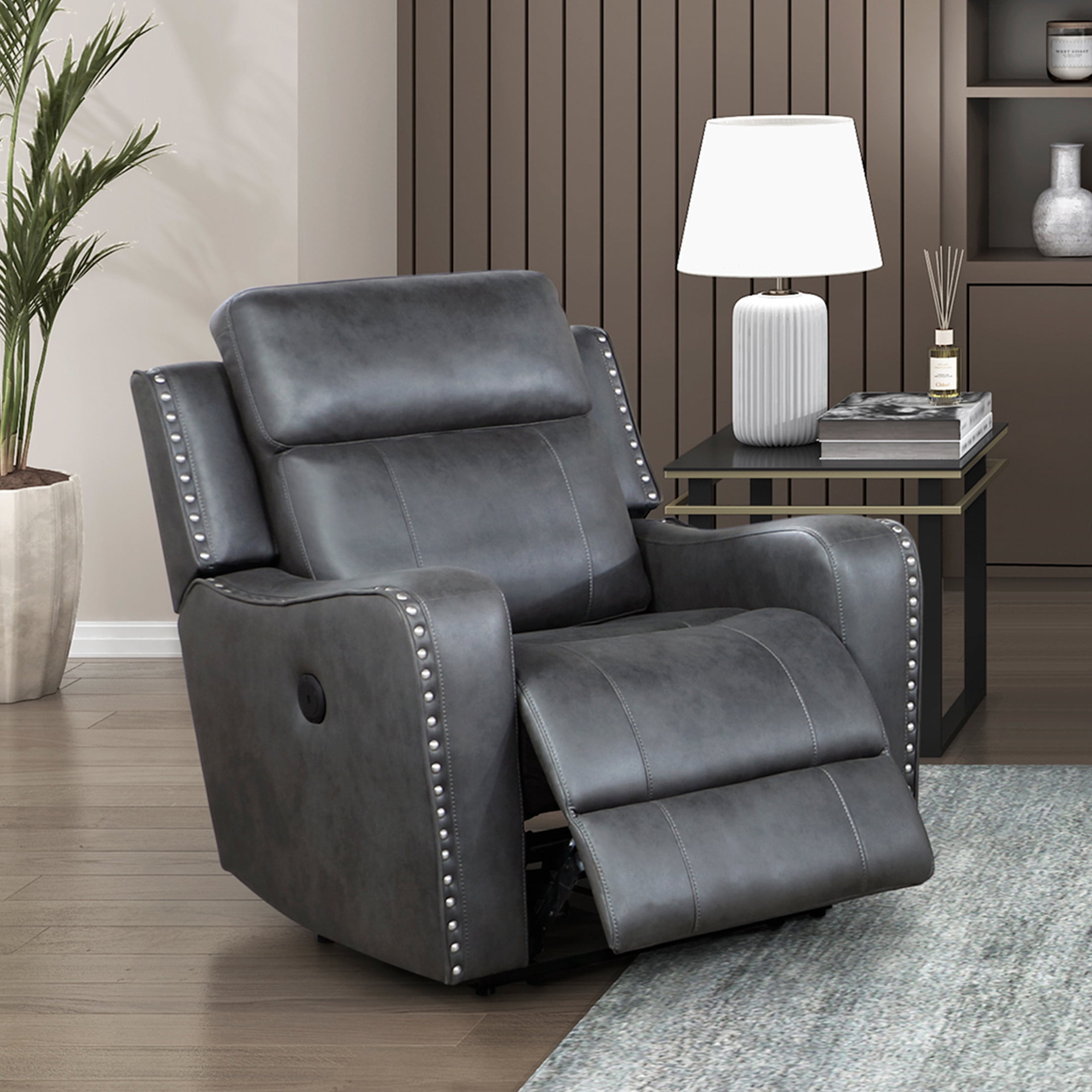 OakvillePark Winterthorn Microfiber Power Reclining Chair, Smoky Gray