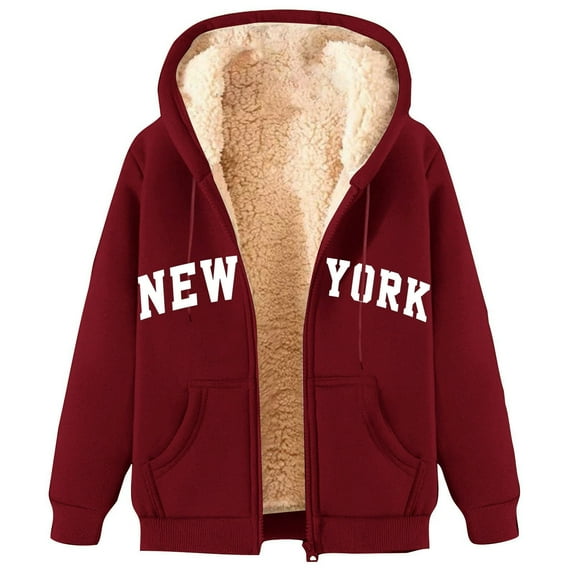 Oalirro 2024 Fashion Sherpa Lined Fleece Coat for Women Zip Up Hooded Jacket Winter Warm Outwear with Pockets