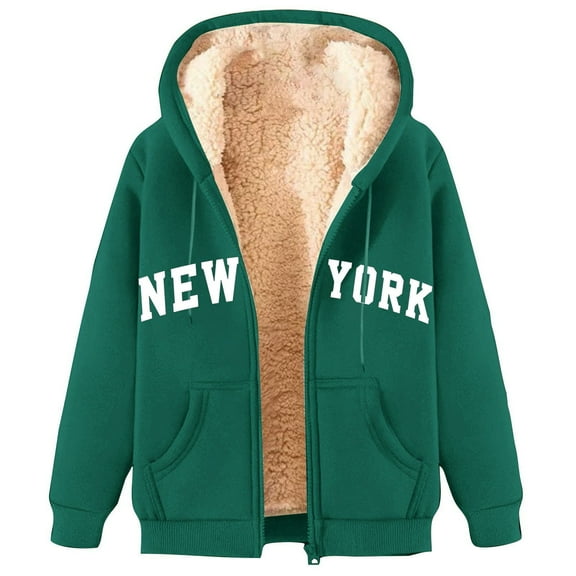 Oalirro 2024 Fashion Sherpa Lined Fleece Coat for Women Zip Up Hooded Jacket Winter Warm Outwear with Pockets