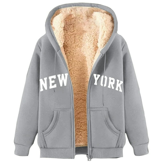 Oalirro 2024 Fashion Sherpa Lined Fleece Coat for Women Zip Up Hooded Jacket Winter Warm Outwear with Pockets