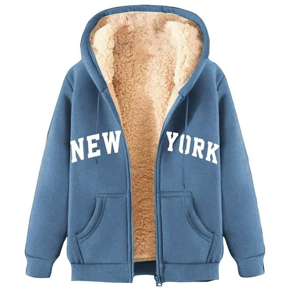Oalirro 2024 Fashion Sherpa Lined Fleece Coat for Women Zip Up Hooded Jacket Winter Warm Outwear with Pockets