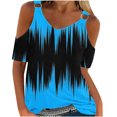 thumbnail image 1 of Oalirro 2024 Fashion Wave Blue Blouses for Women Summer Under 5 Cold Shoulder Short Sleeve V-Neck Shirt Birthday Top, 1 of 4