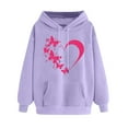 thumbnail image 1 of Oalirro 2024 New Fashion Drawstring Hoodies for Women Trendy Long Sleeve Heart Print Sweatshirt Valentine's Day Top for Spring, Purple, 1 of 7