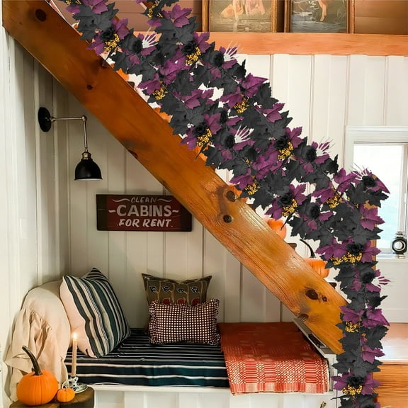 Oalirro 67in Halloween & Thanksgiving Artifical Rattan Maple Leaf Vines - Pink & Purple Plastic Fake Plants , Flexible & Reusable for Indoor/Outdoor Holiday Decor (1PC)