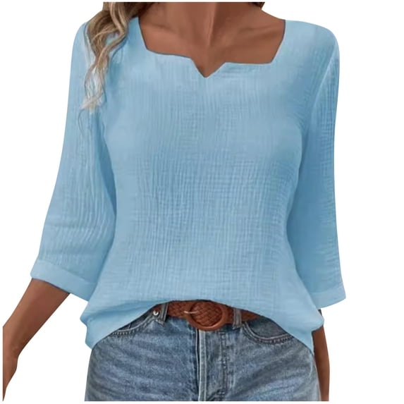 Oalirro Athletic Long Sleeve Tops for Women Solid Round Neck Tunic Tops for Women Loose Fit Dressy Long Sleeve Fall and Winter Light Blue Shirt