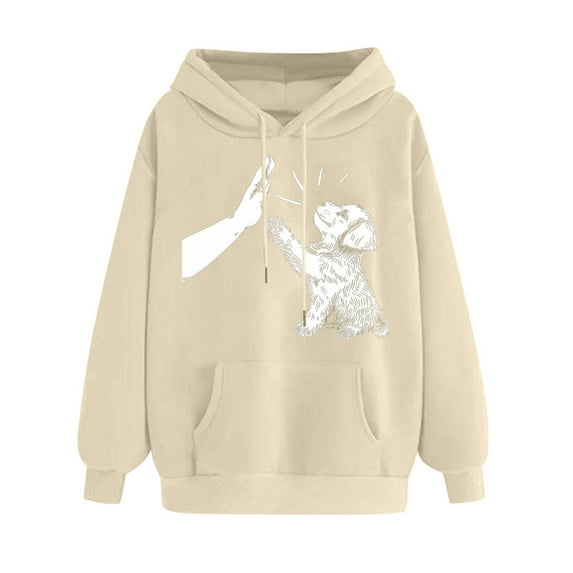 Oalirro Beige Womens Long Sleeve Drawstring Hoodies Fall Winter Pullover Valentine's Day Gift for Her