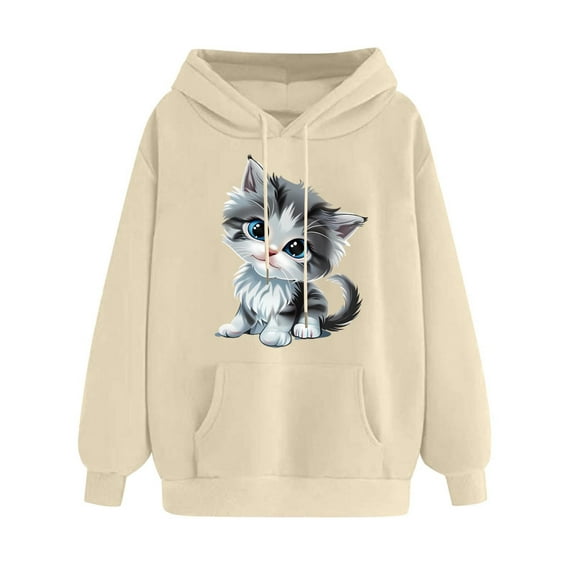 Oalirro Beige Womens Long Sleeve Drawstring Hoodies Heart Print Pullover Valentine's Day Gift for Her