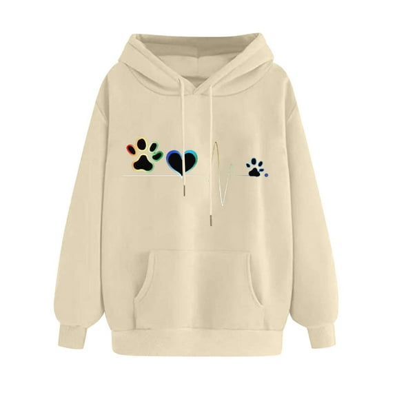 Oalirro Beige Womens Long Sleeve Drawstring Hoodies Trendy Fahison Pullover Valentine's Day Gift for Her