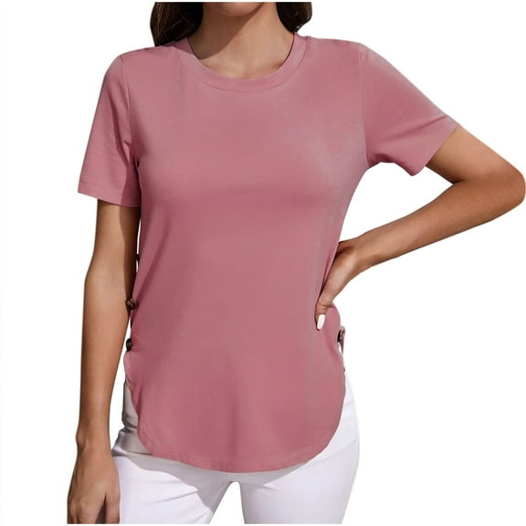 Oalirro Black T Shirts for Women Casual Batwing Short Sleeve Shirt Round Neck Basic Loose Tunic Tops