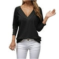 thumbnail image 1 of Oalirro Black V Neck Long Sleeve Tops for Woman Summer Women's Fashion Casual V-neck Long Sleeve Button Hollow-out Solid Color Blouse, 1 of 5